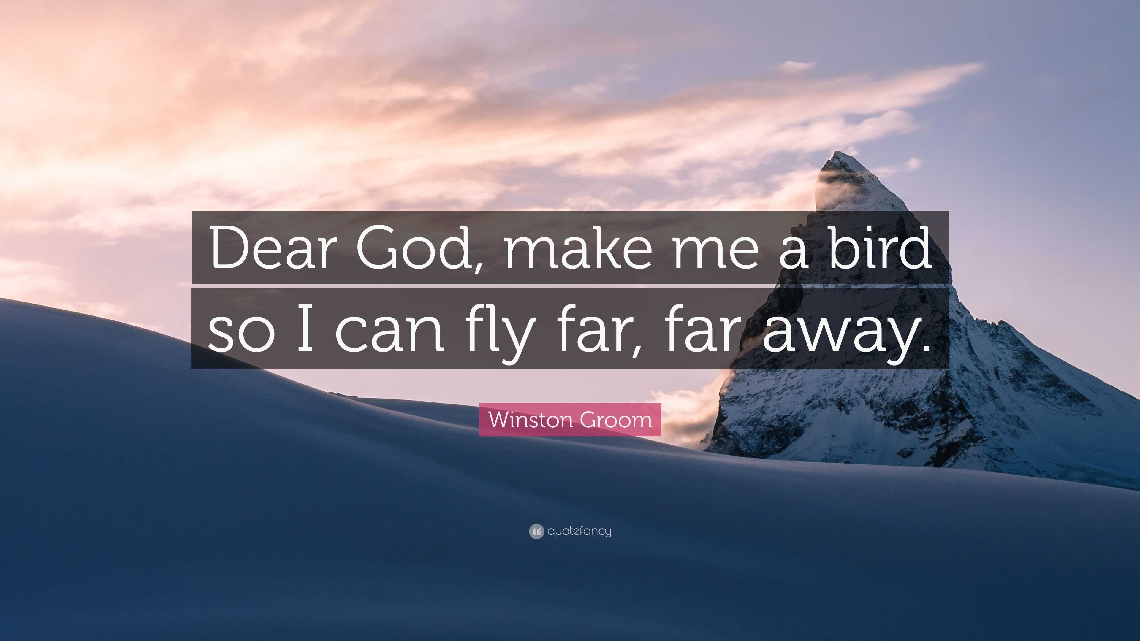 Winston Groom Quote: “Dear God, make me a bird so I can fly far, far away.”