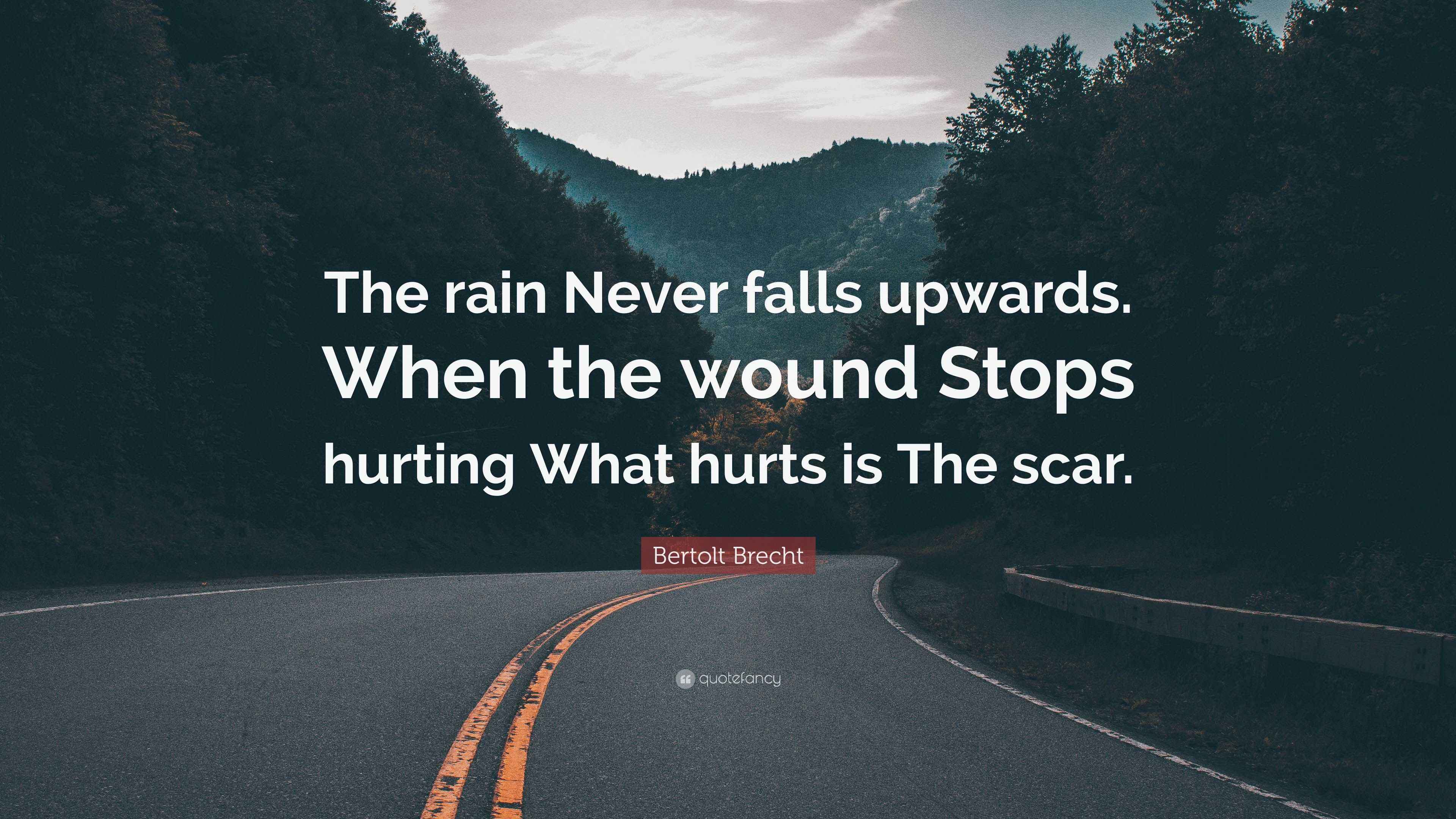 Bertolt Brecht Quote “The rain Never falls upwards. When the wound Stops hurting What hurts is