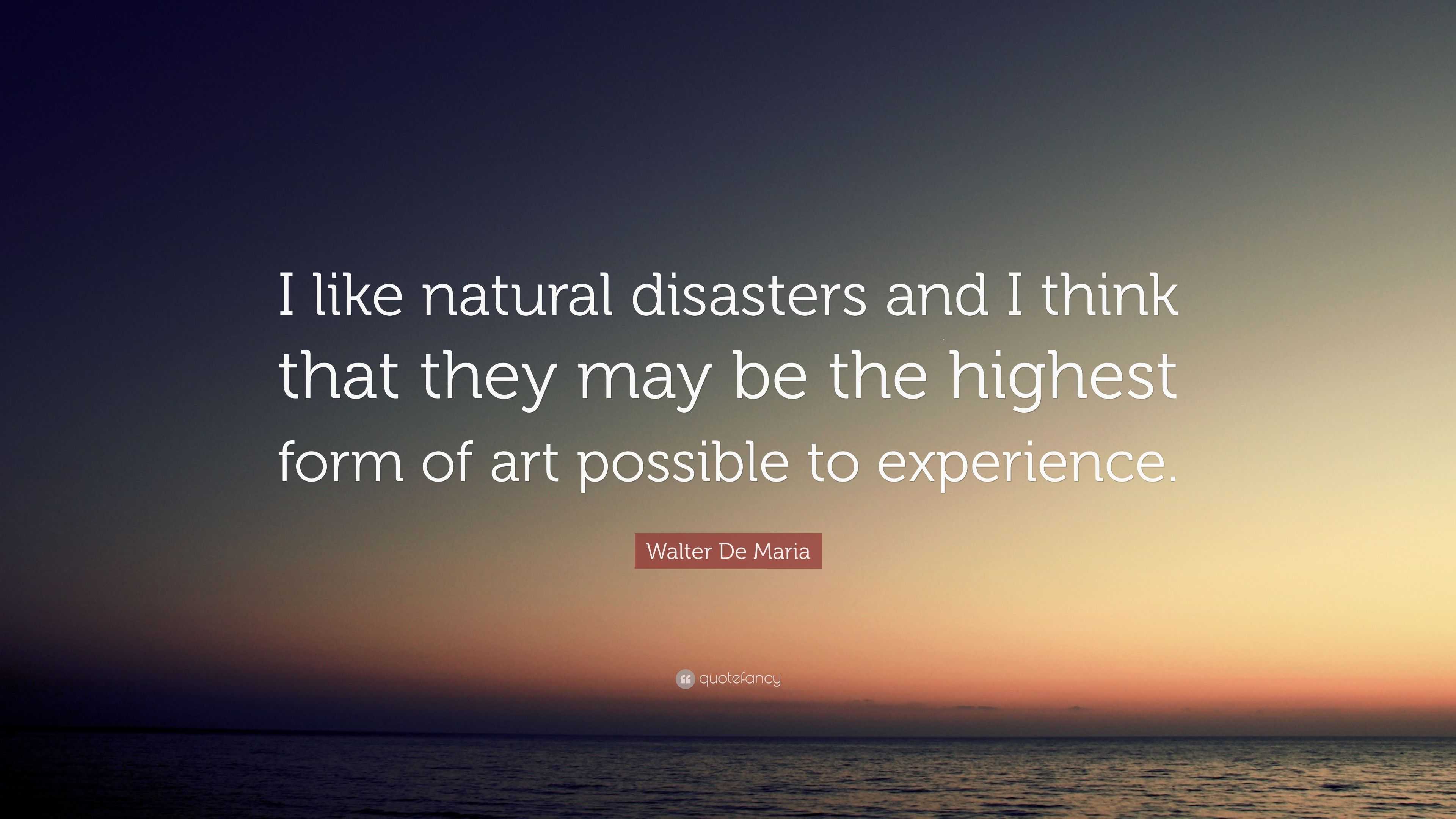 Walter De Maria Quote: “I like natural disasters and I think that they ...