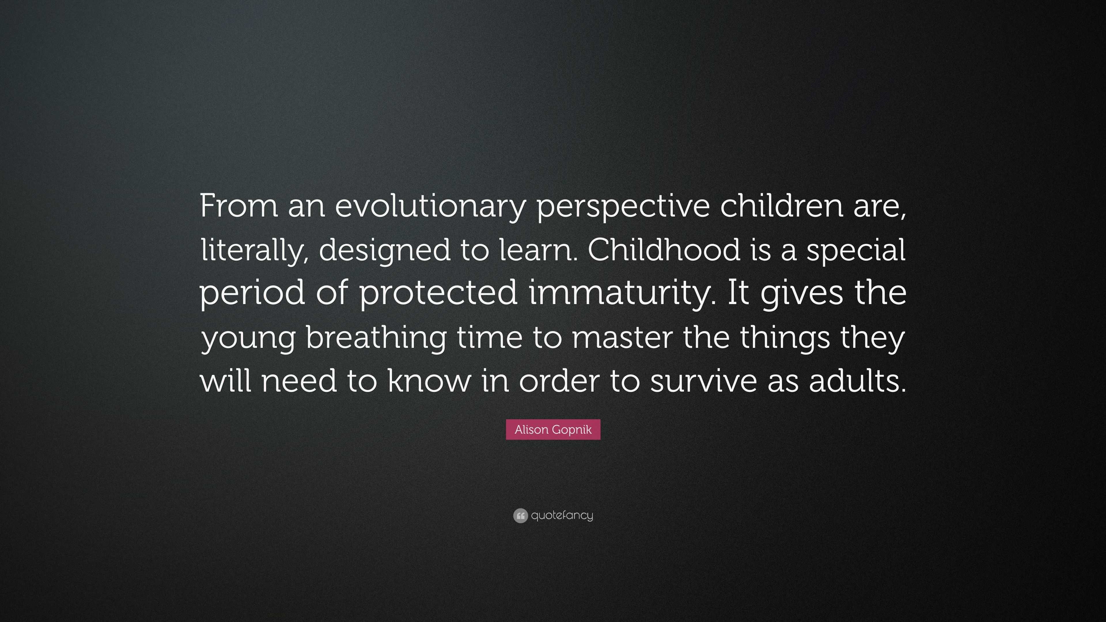 Alison Gopnik Quote: “From an evolutionary perspective children are,  literally, designed to learn. Childhood is a special period of protected  ...”