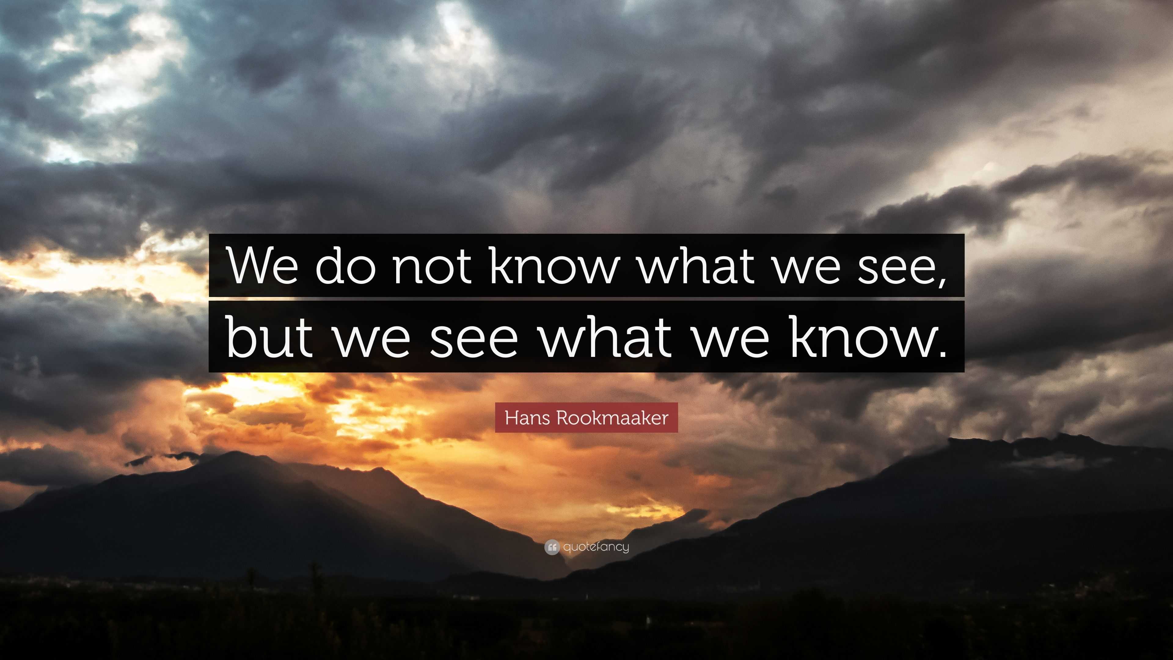 Hans Rookmaaker Quote: “We do not know what we see, but we see what we ...