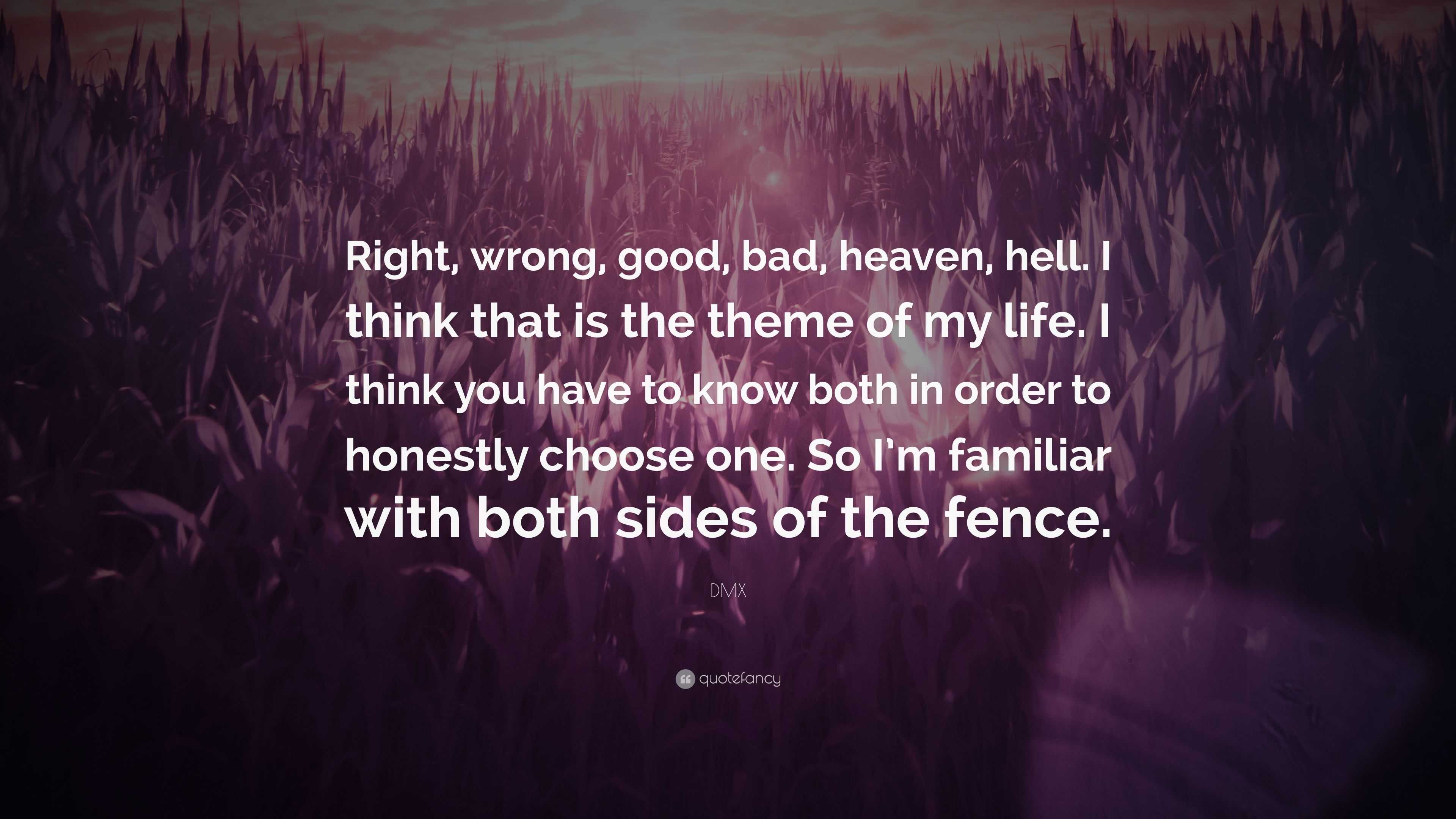 DMX Quote: “Right, wrong, good, bad, heaven, hell. I think that is the ...