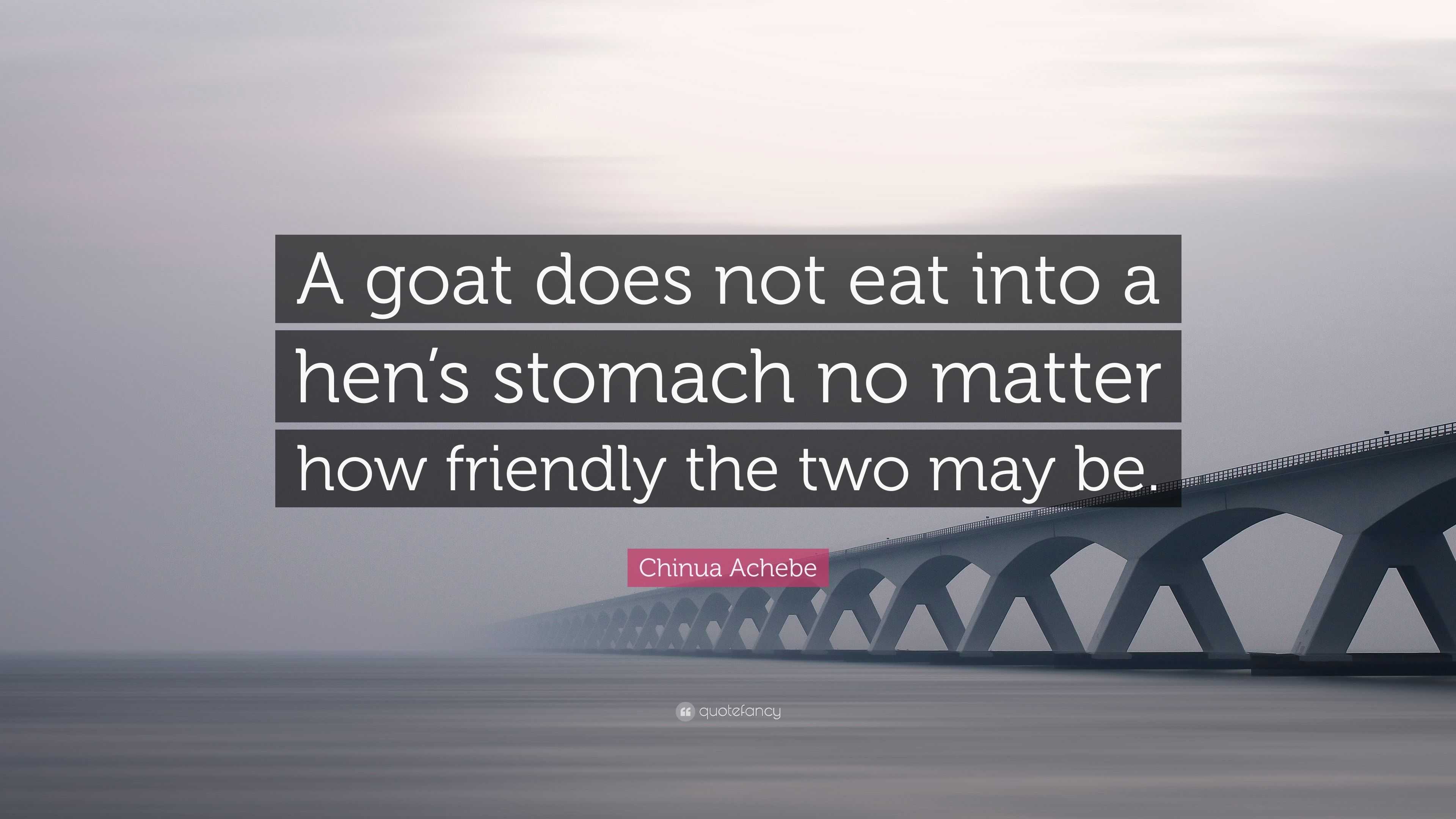 Chinua Achebe Quote “A goat does not eat into a hen’s stomach no
