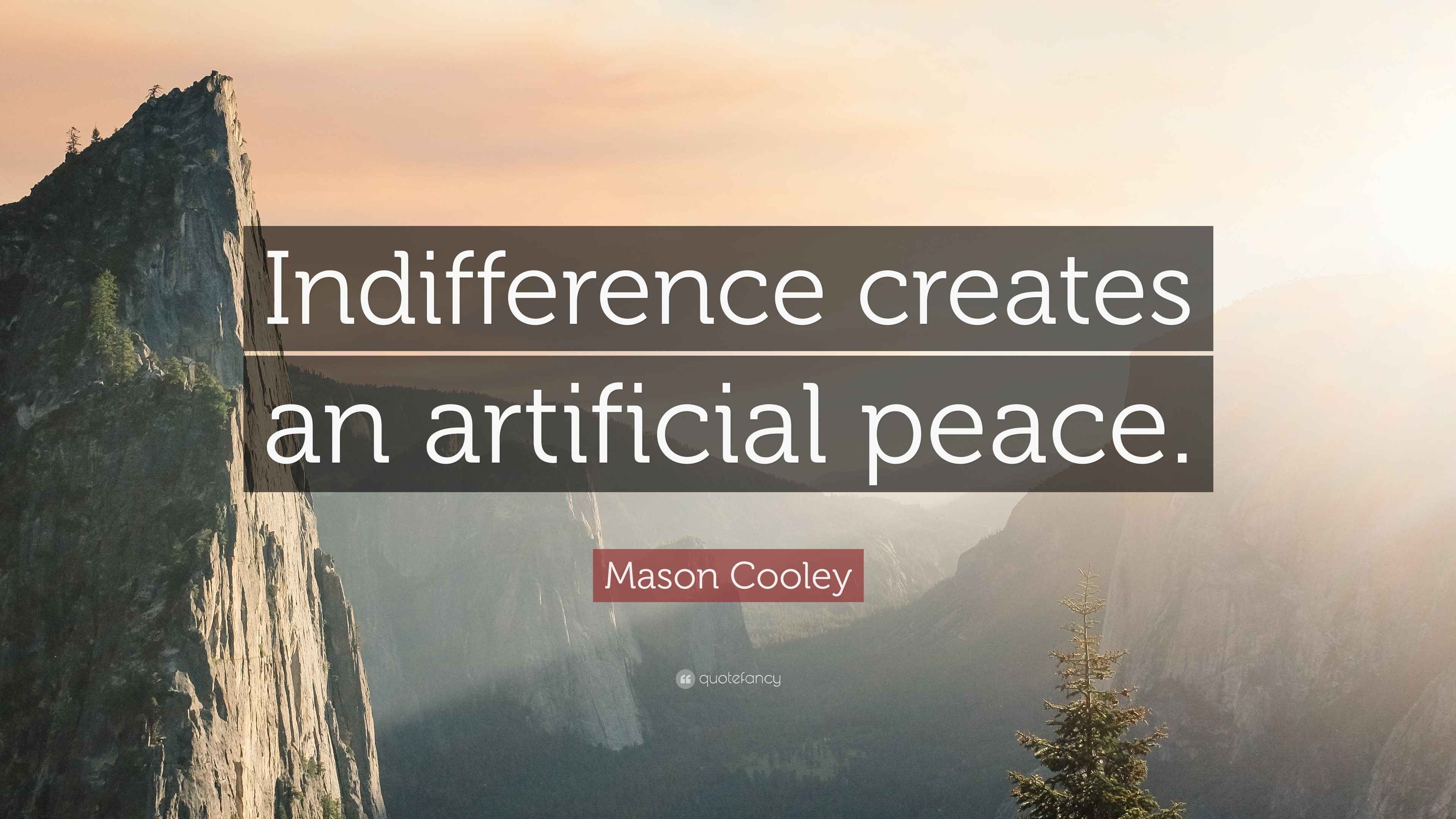 Mason Cooley Quote “Indifference creates an artificial peace.”