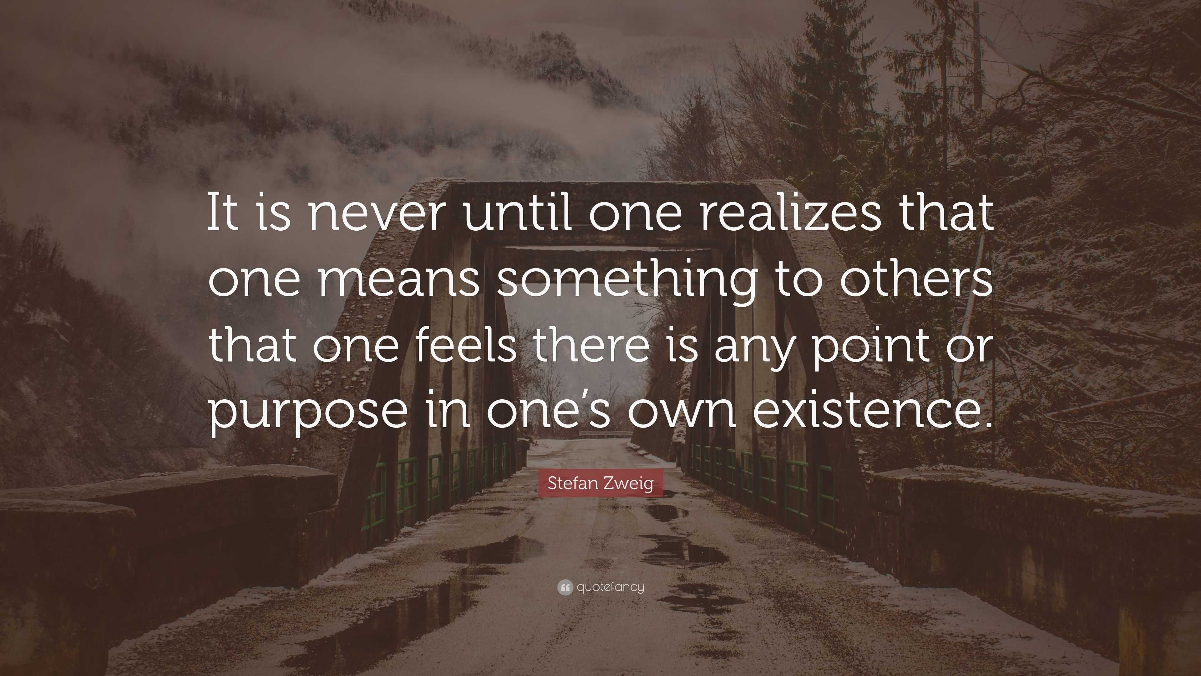 Stefan Zweig Quote: “It is never until one realizes that one means ...