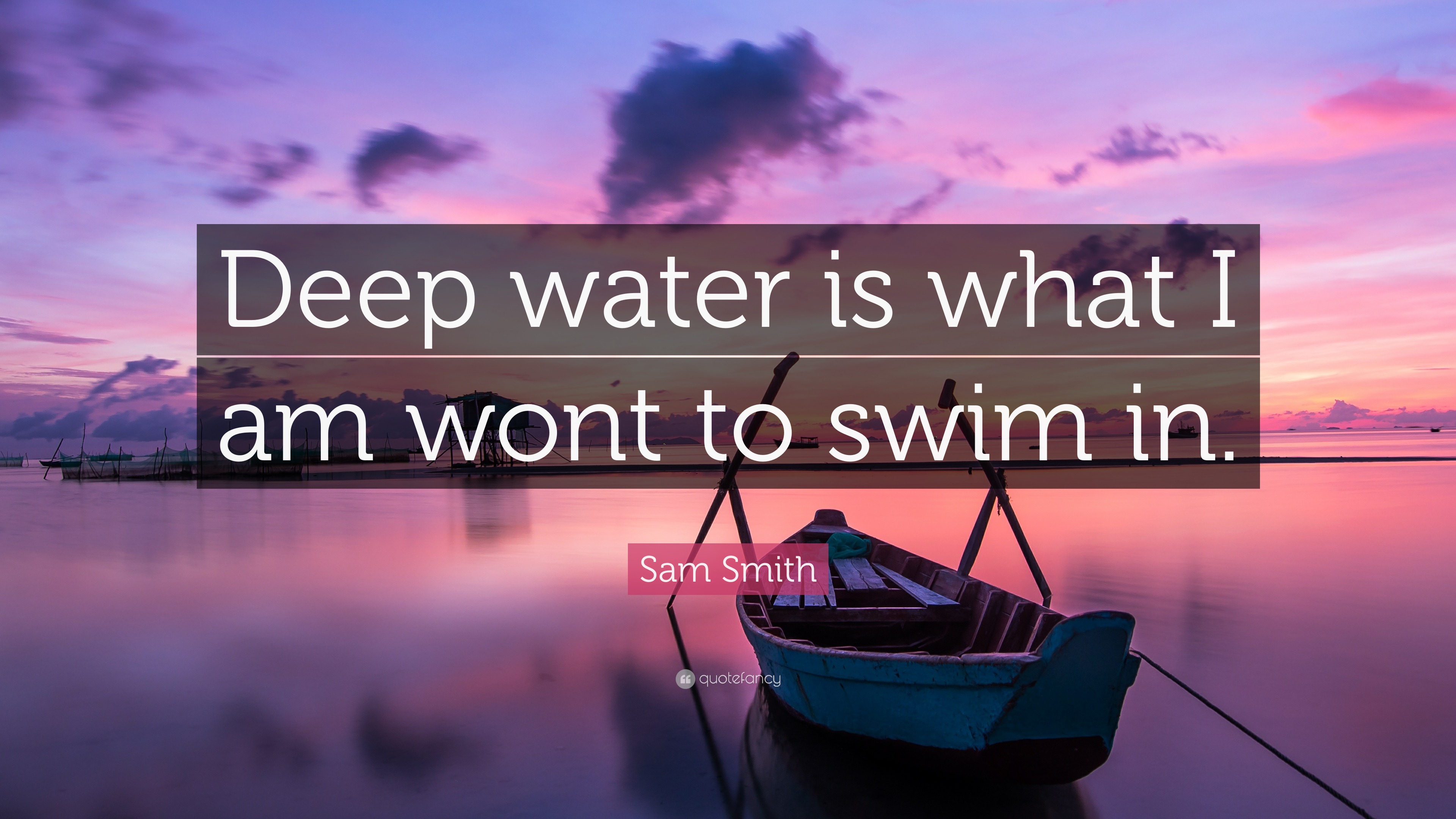 Sam Smith Quote: “Deep water is what I am wont to swim in.”