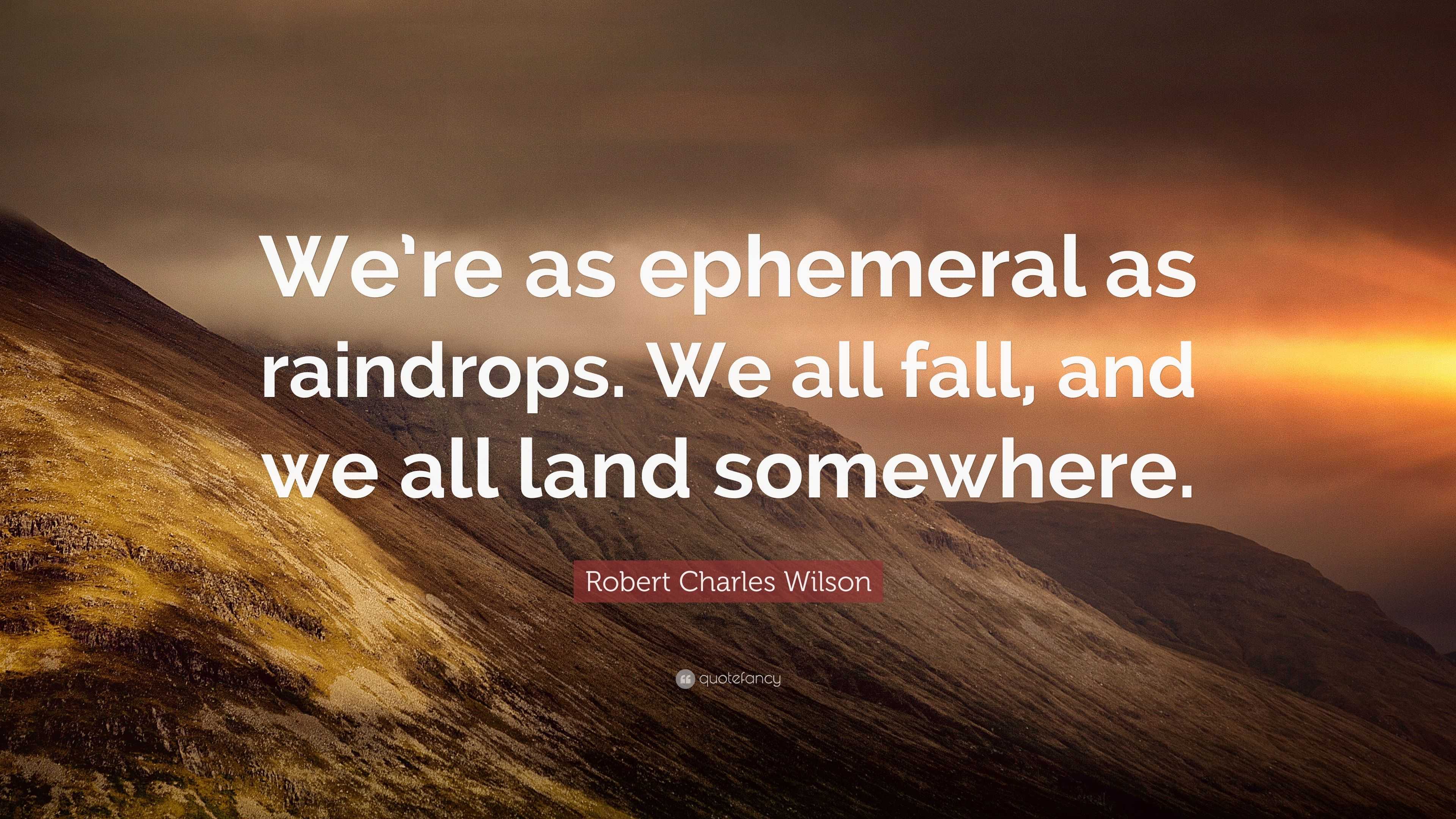 Robert Charles Wilson Quote “We’re as ephemeral as raindrops. We all