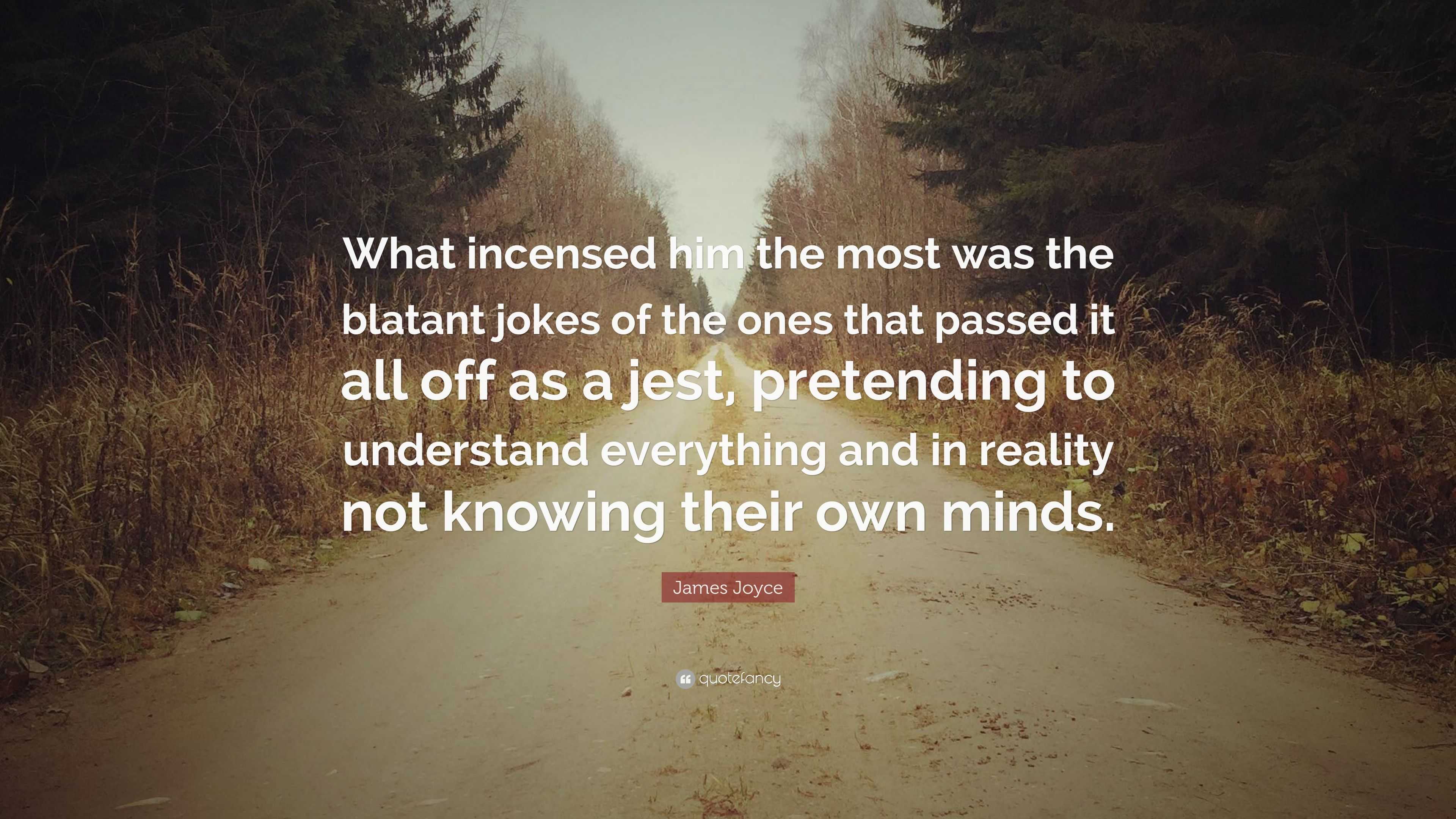 James Joyce Quote: “What incensed him the most was the blatant jokes of the  ones that passed it all off as a jest, pretending to understand ”