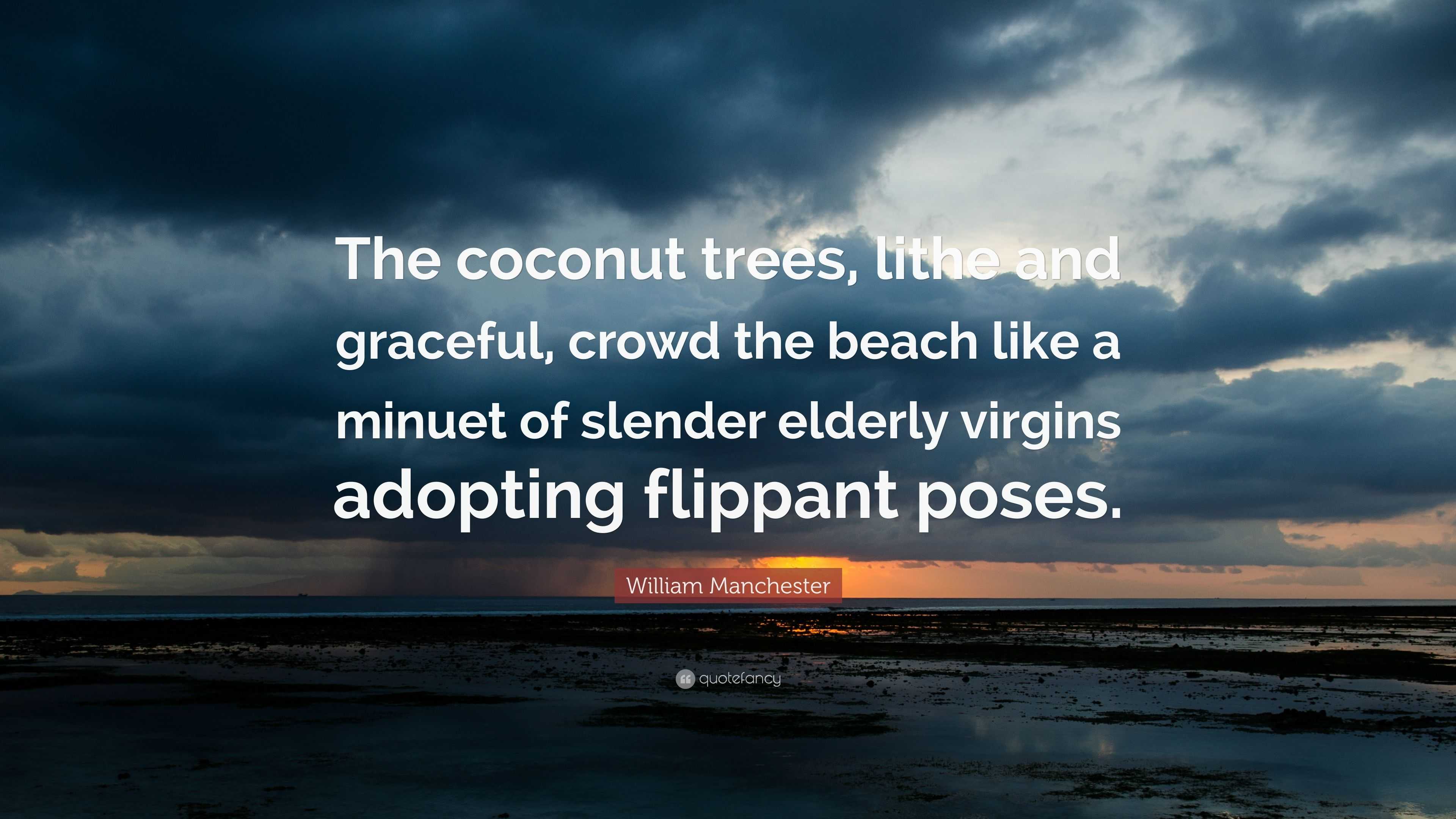 William Manchester Quote: “The coconut trees, lithe and graceful, crowd ...