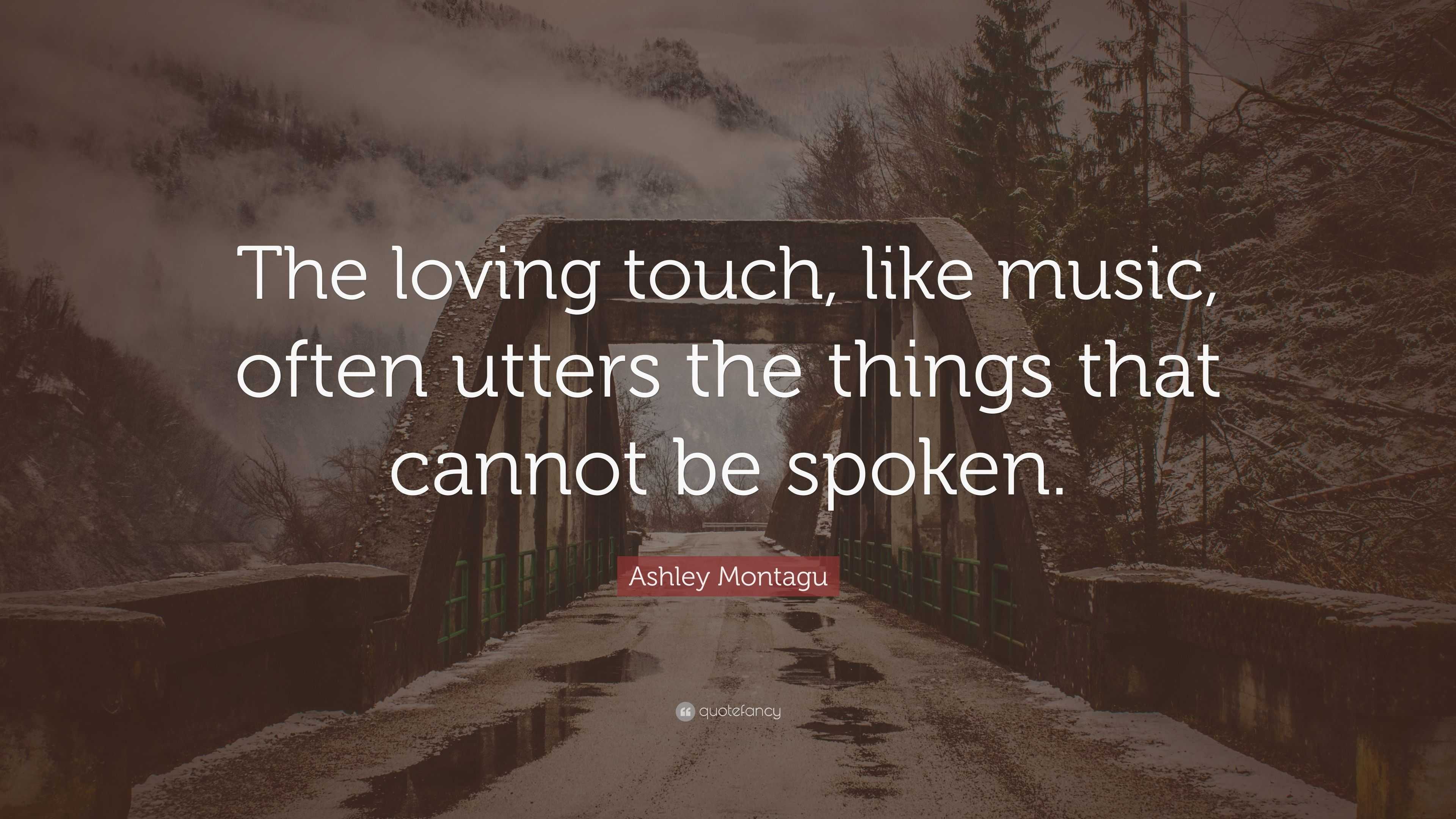 Ashley Montagu Quote: “The loving touch, like music, often utters the  things that cannot be spoken.”