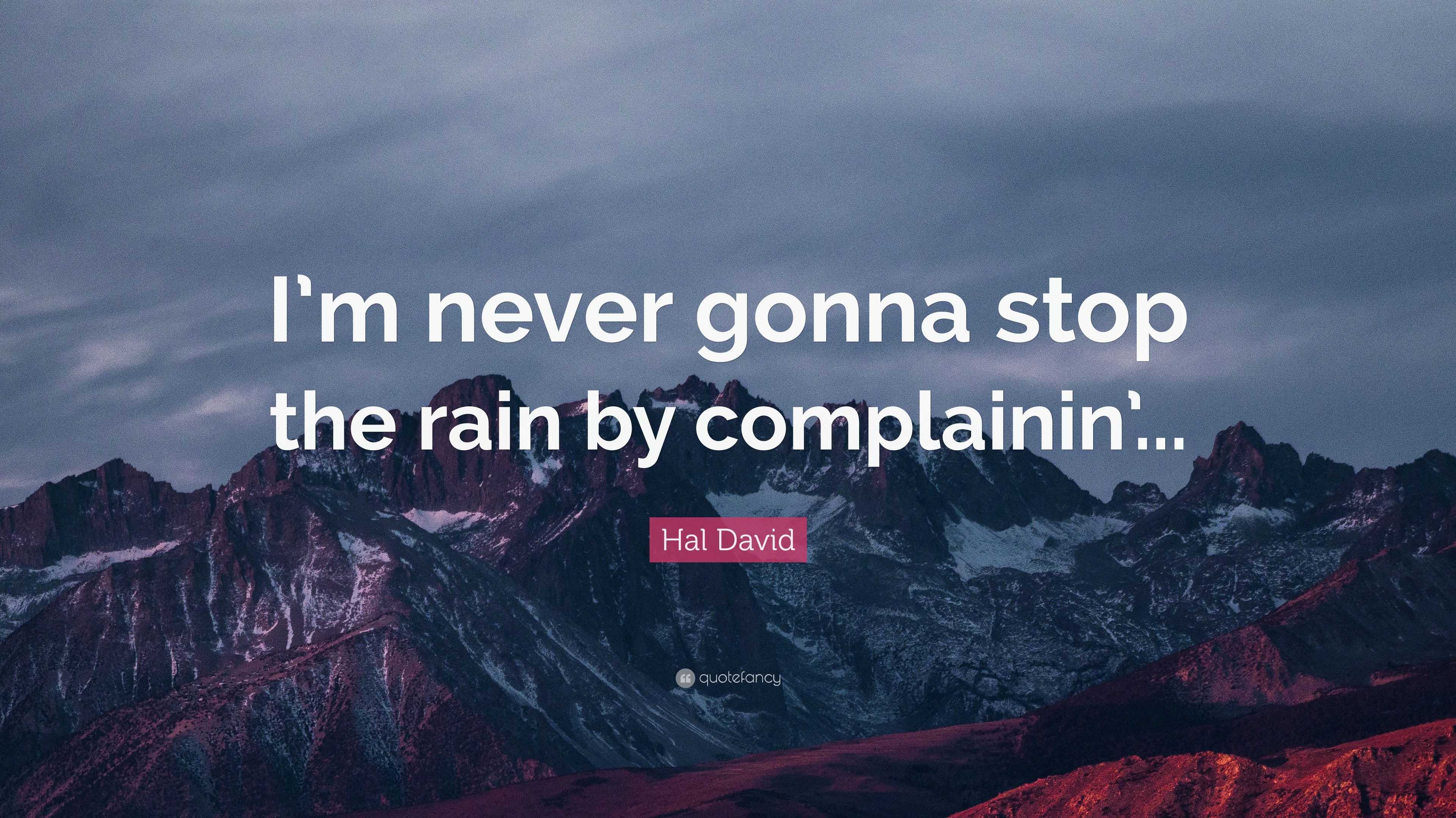 Hal David Quote: “I’m never gonna stop the rain by complainin’...”