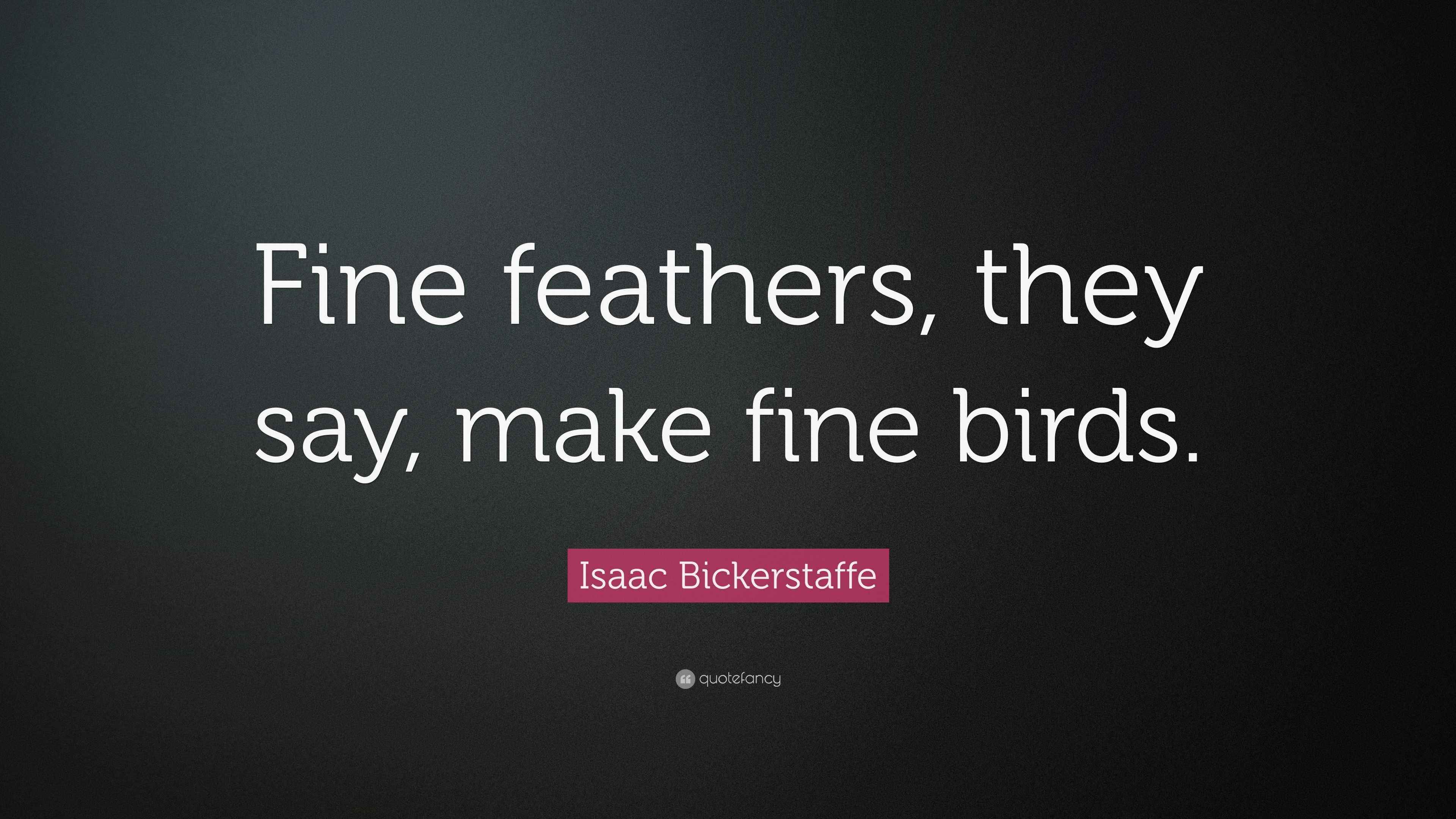 Isaac Bickerstaffe Quote “Fine feathers, they say, make fine birds.”