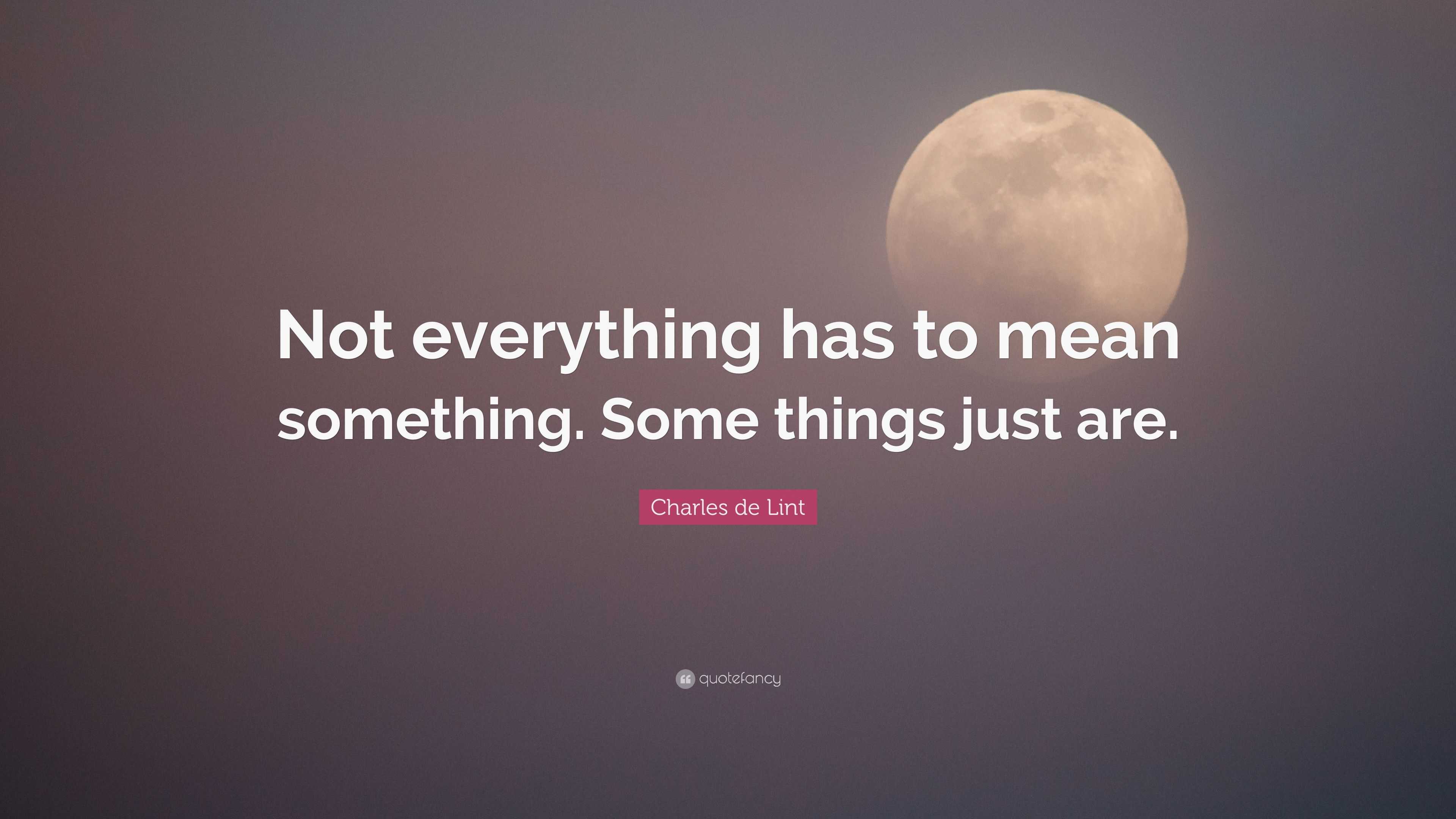 Charles de Lint Quote: “Not everything has to mean something. Some ...