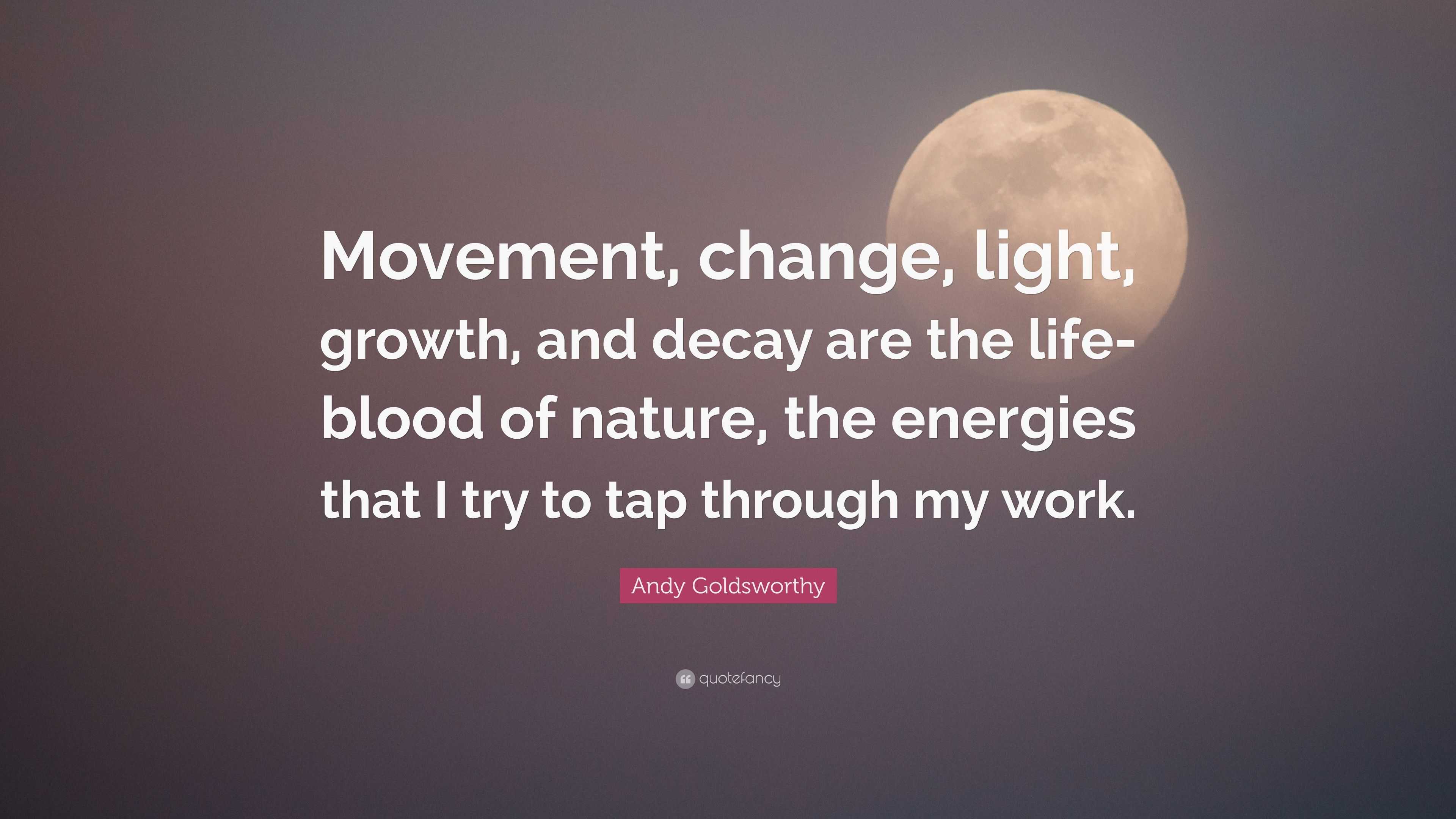 Andy Goldsworthy Quote “Movement change light growth and decay are