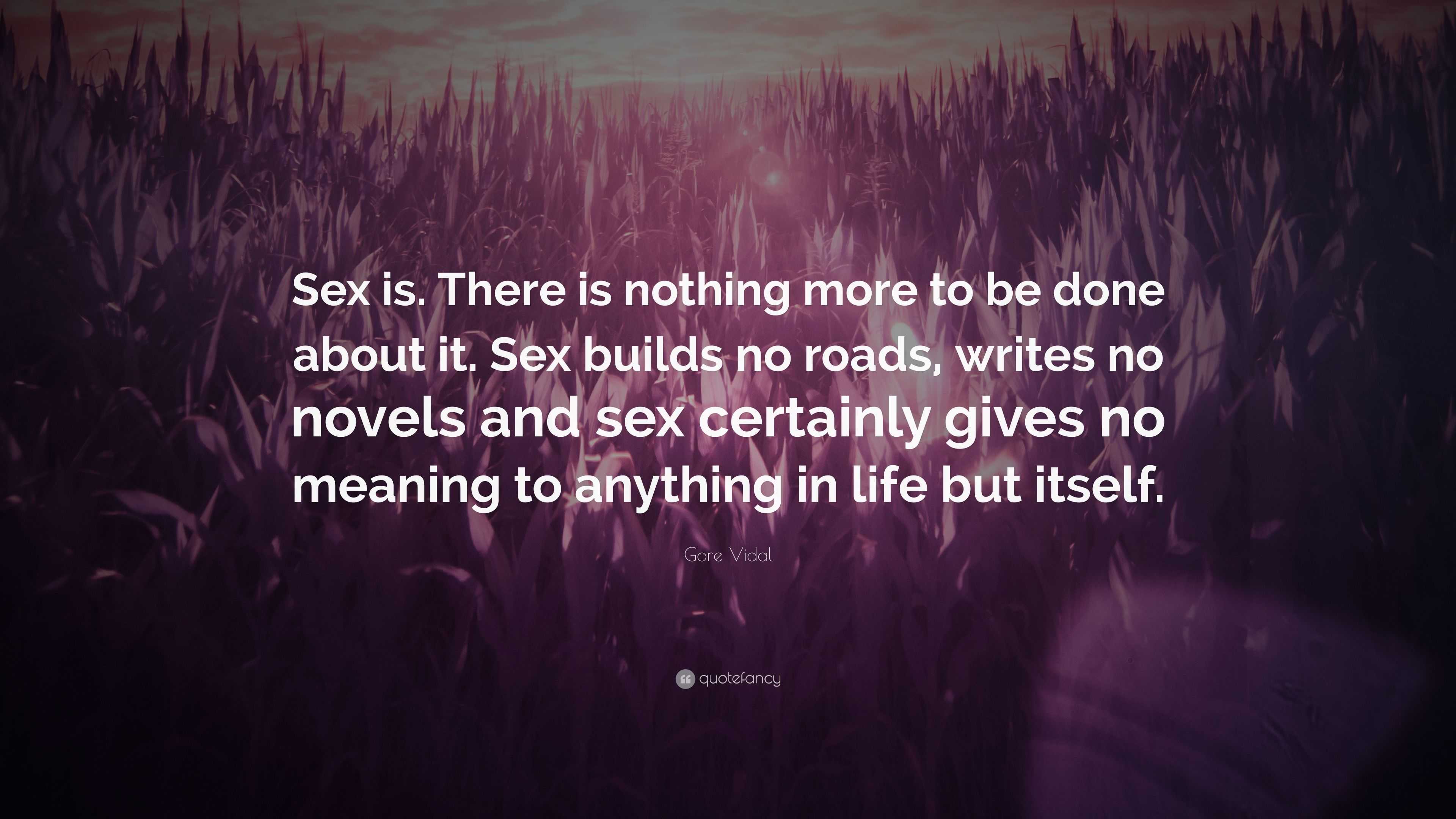 Gore Vidal Quote: “Sex is. There is nothing more to be done about it. Sex  builds no roads, writes no novels and sex certainly gives no mean...”