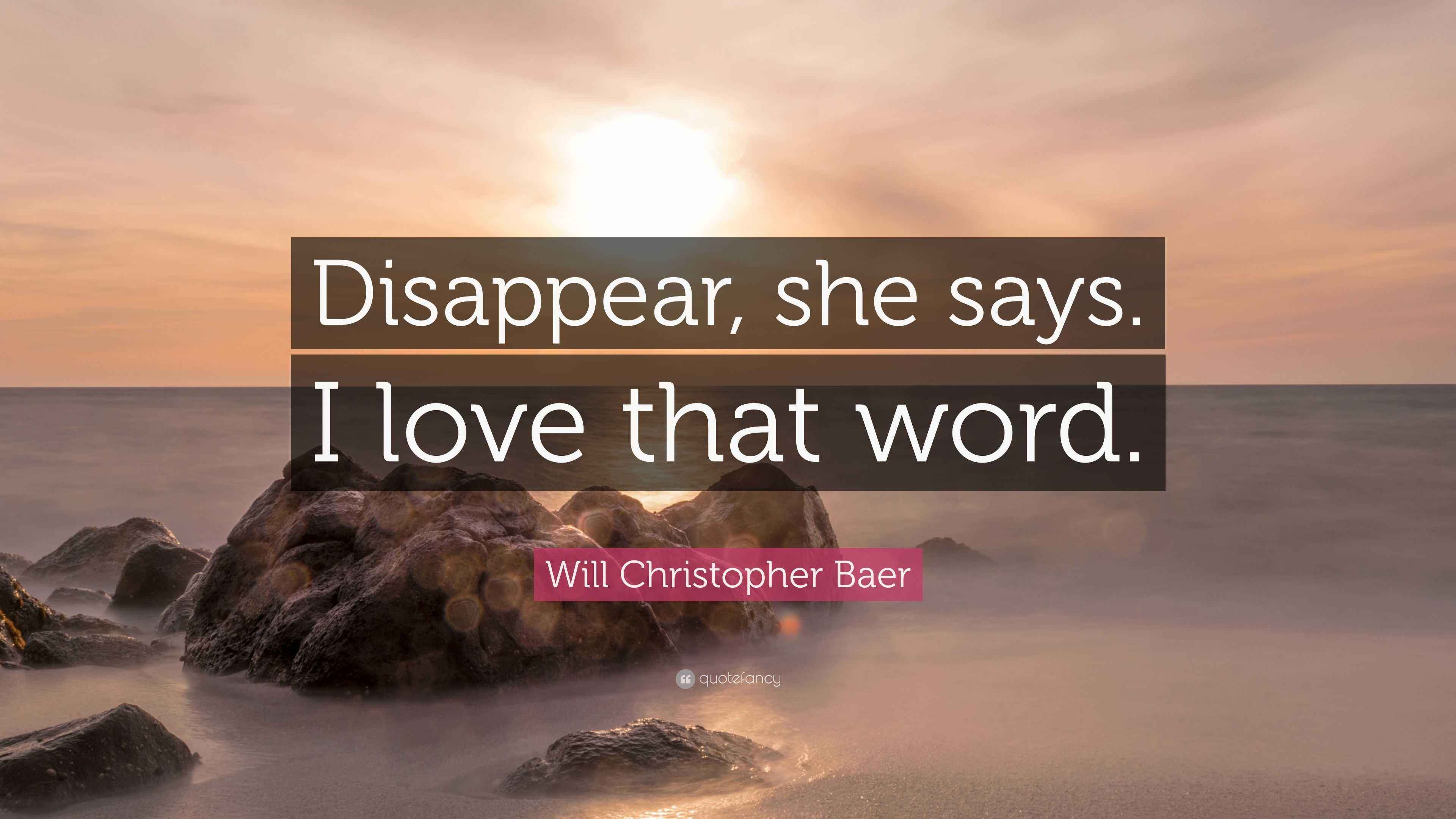 Will Christopher Baer Quote “Disappear, she says. I love that word.”