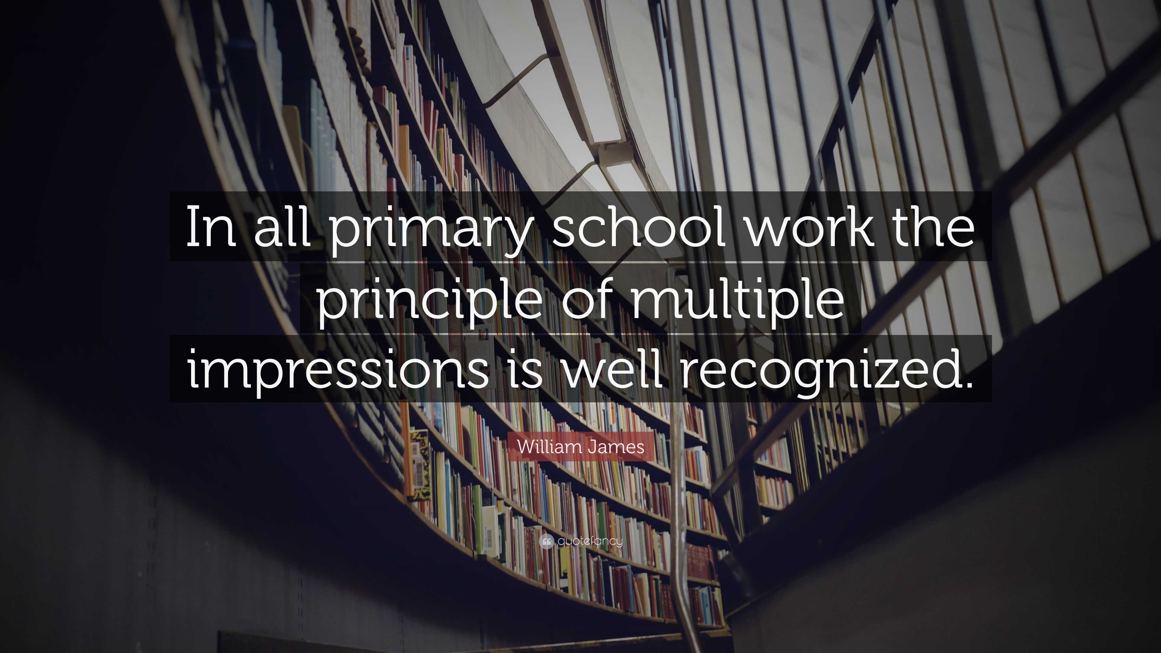 William James Quote: “In all primary school work the principle of ...