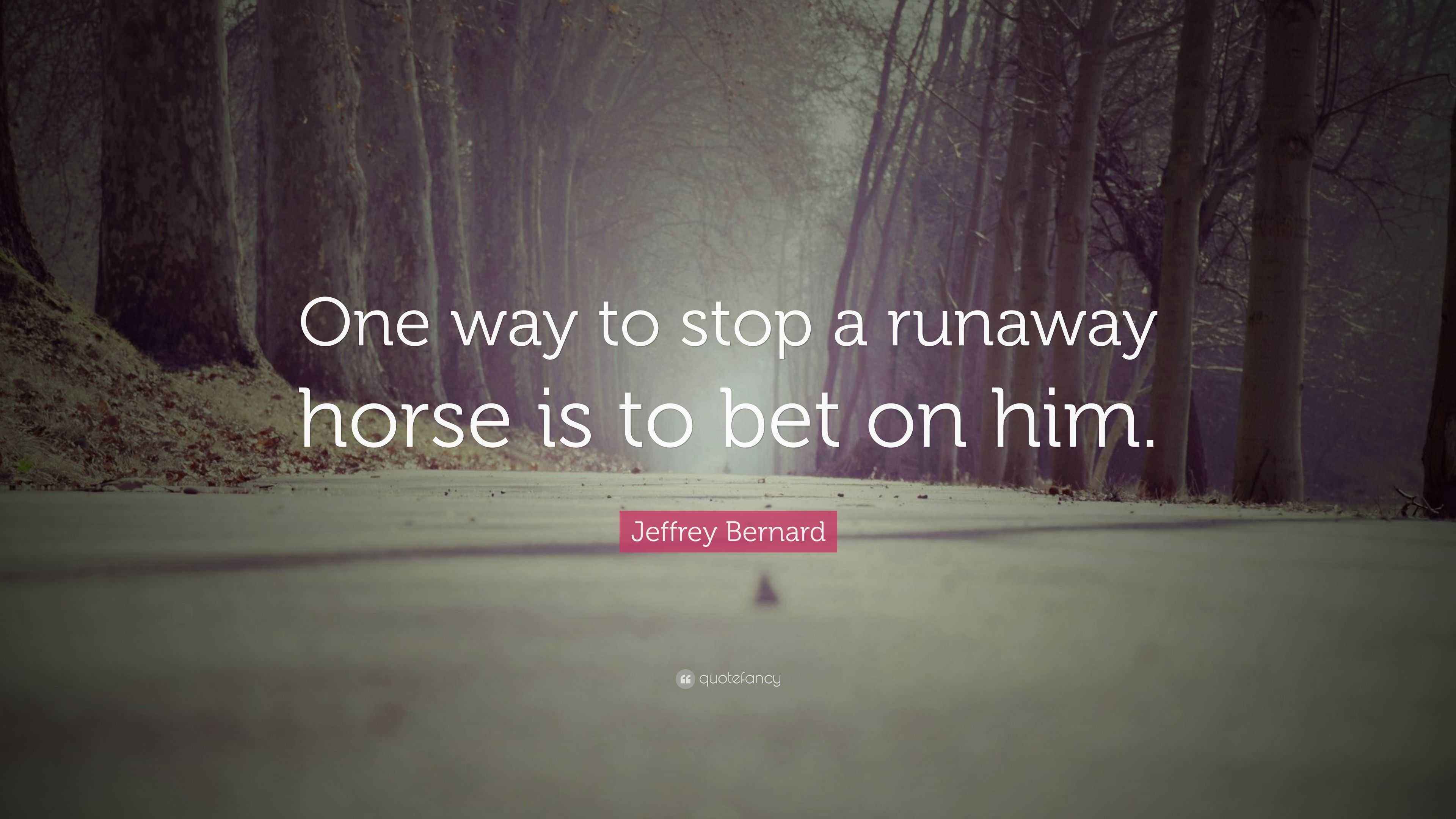 Jeffrey Bernard Quote “One way to stop a runaway horse is to bet on him.”