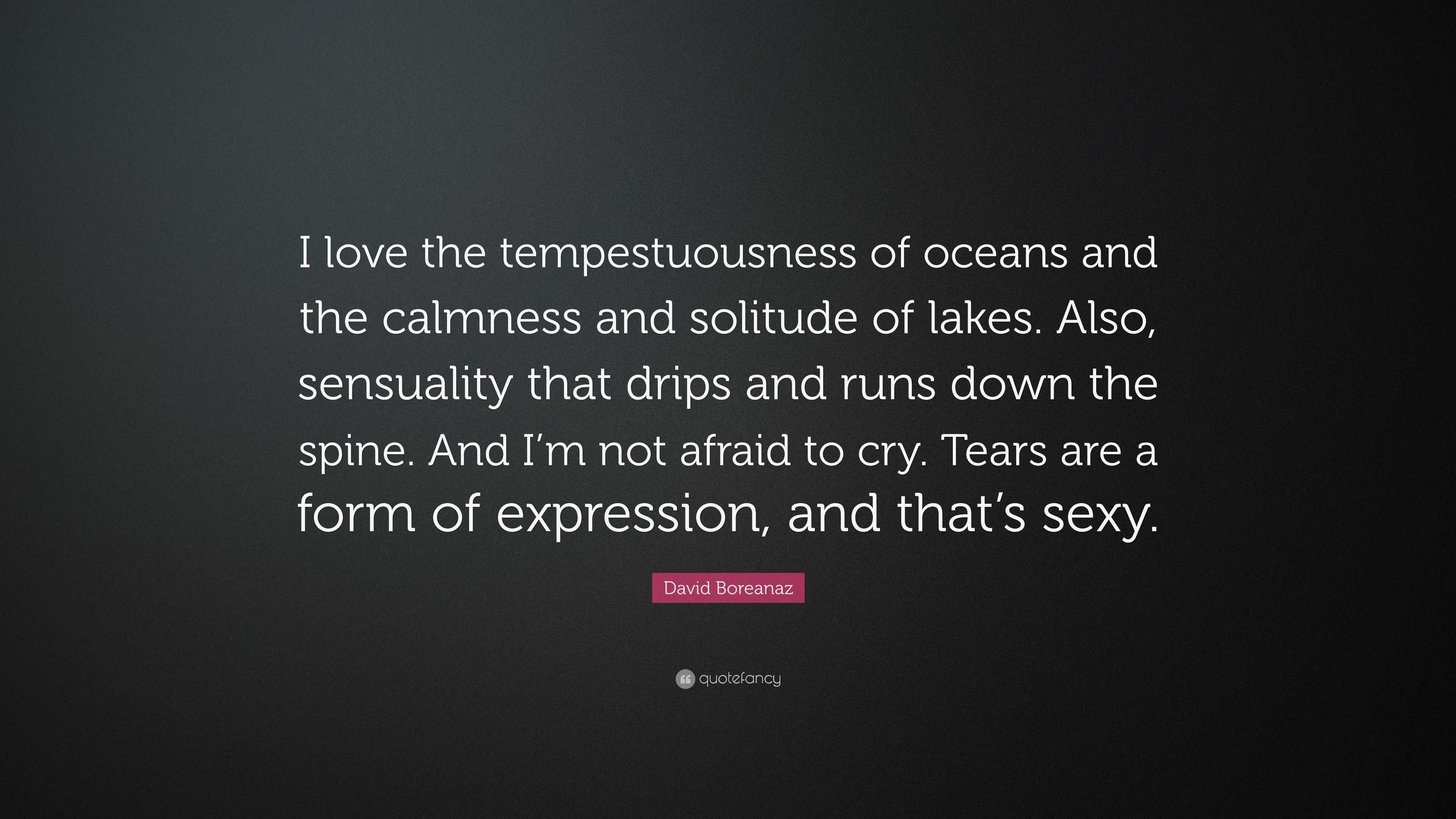 David Boreanaz Quote: “I love the tempestuousness of oceans and the  calmness and solitude of lakes. Also, sensuality that drips and runs down  t...”