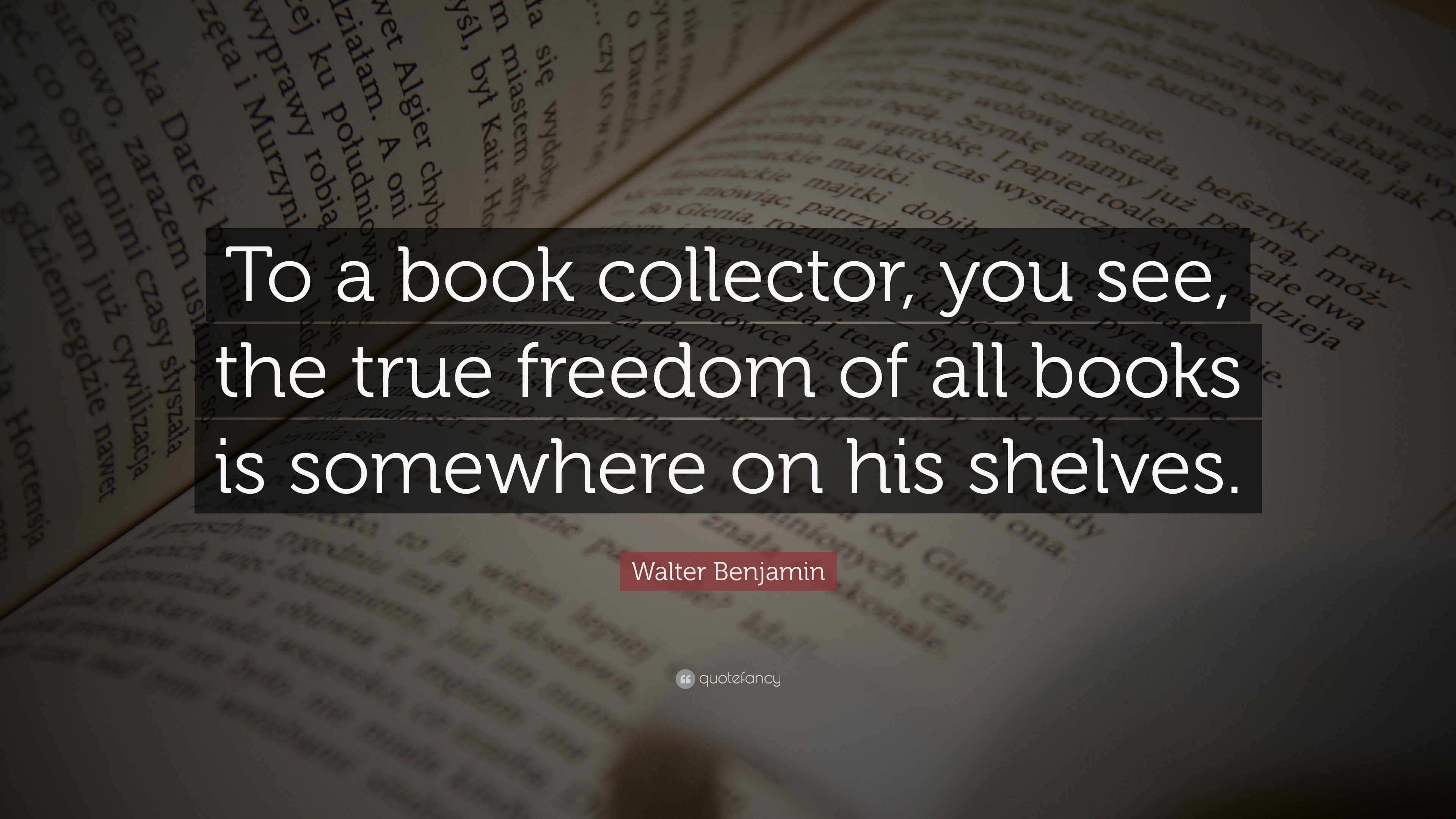 Walter Benjamin Quote: “To a book collector, you see, the true freedom ...