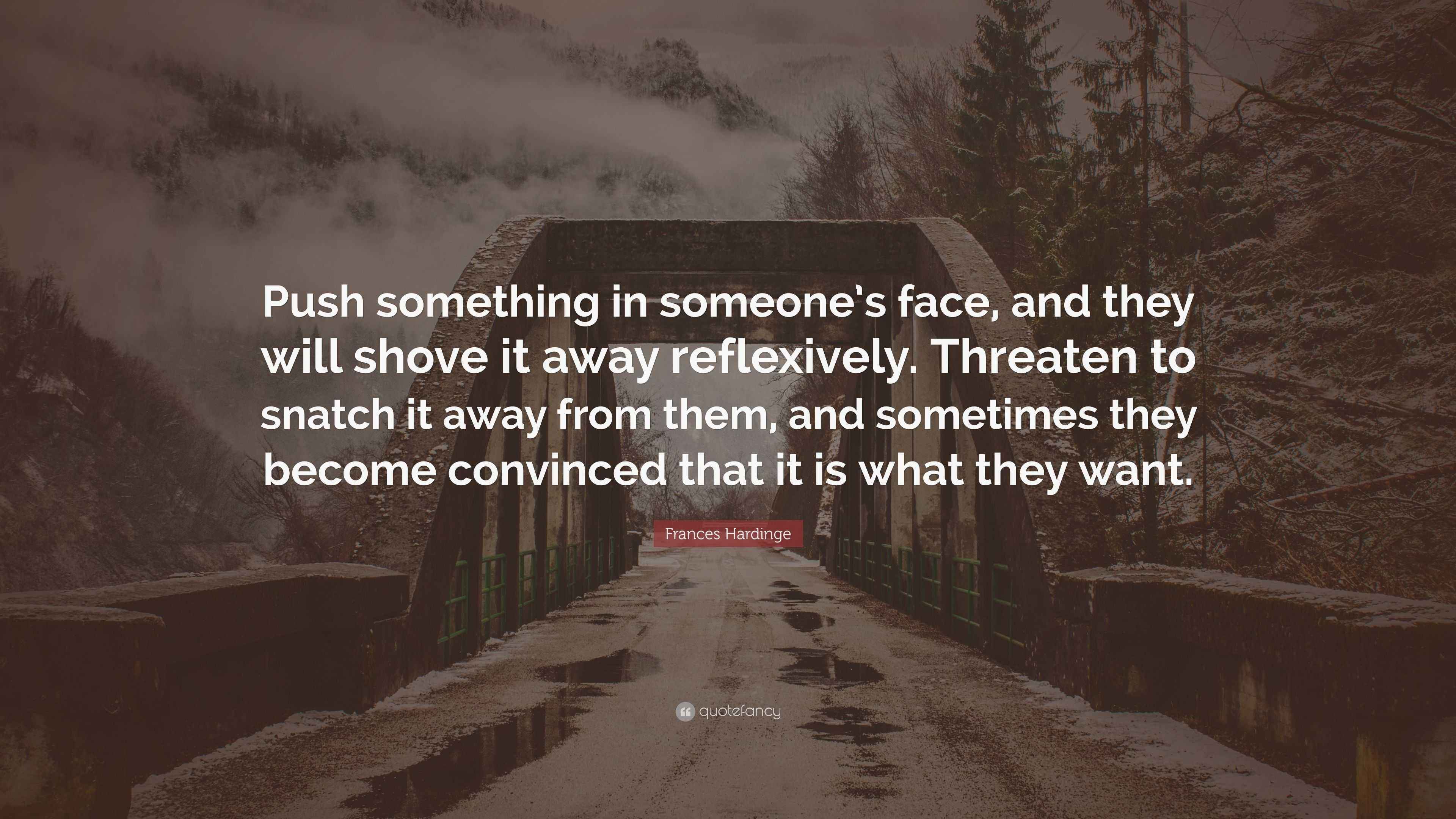 Frances Hardinge Quote “Push something in someone’s face, and they
