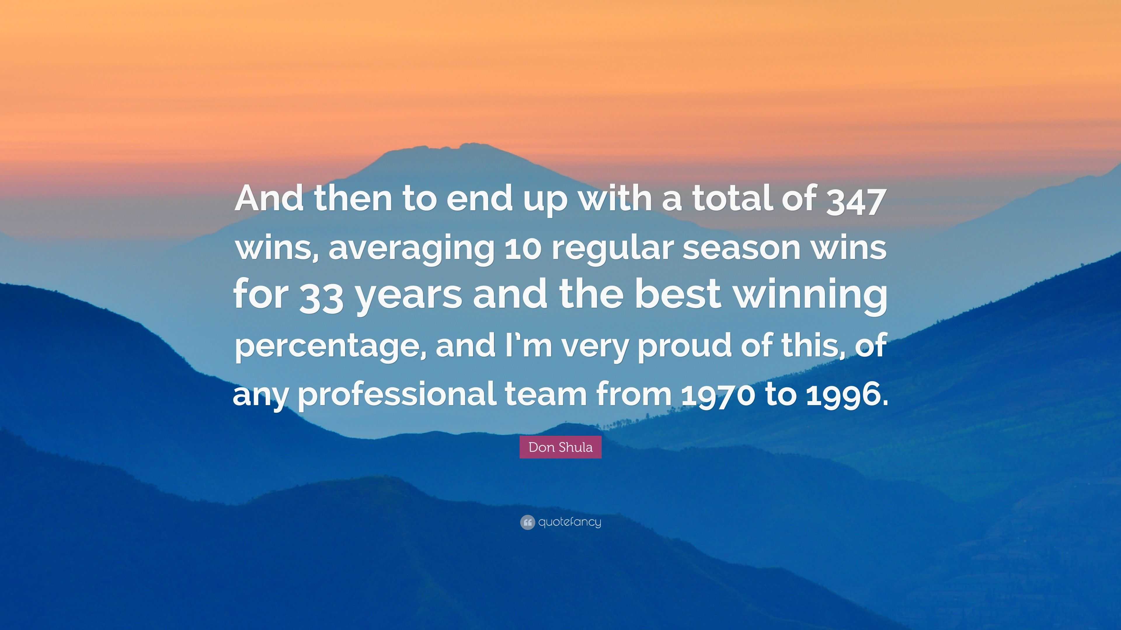 Don Shula Quote: “And then to end up with a total of 347 wins