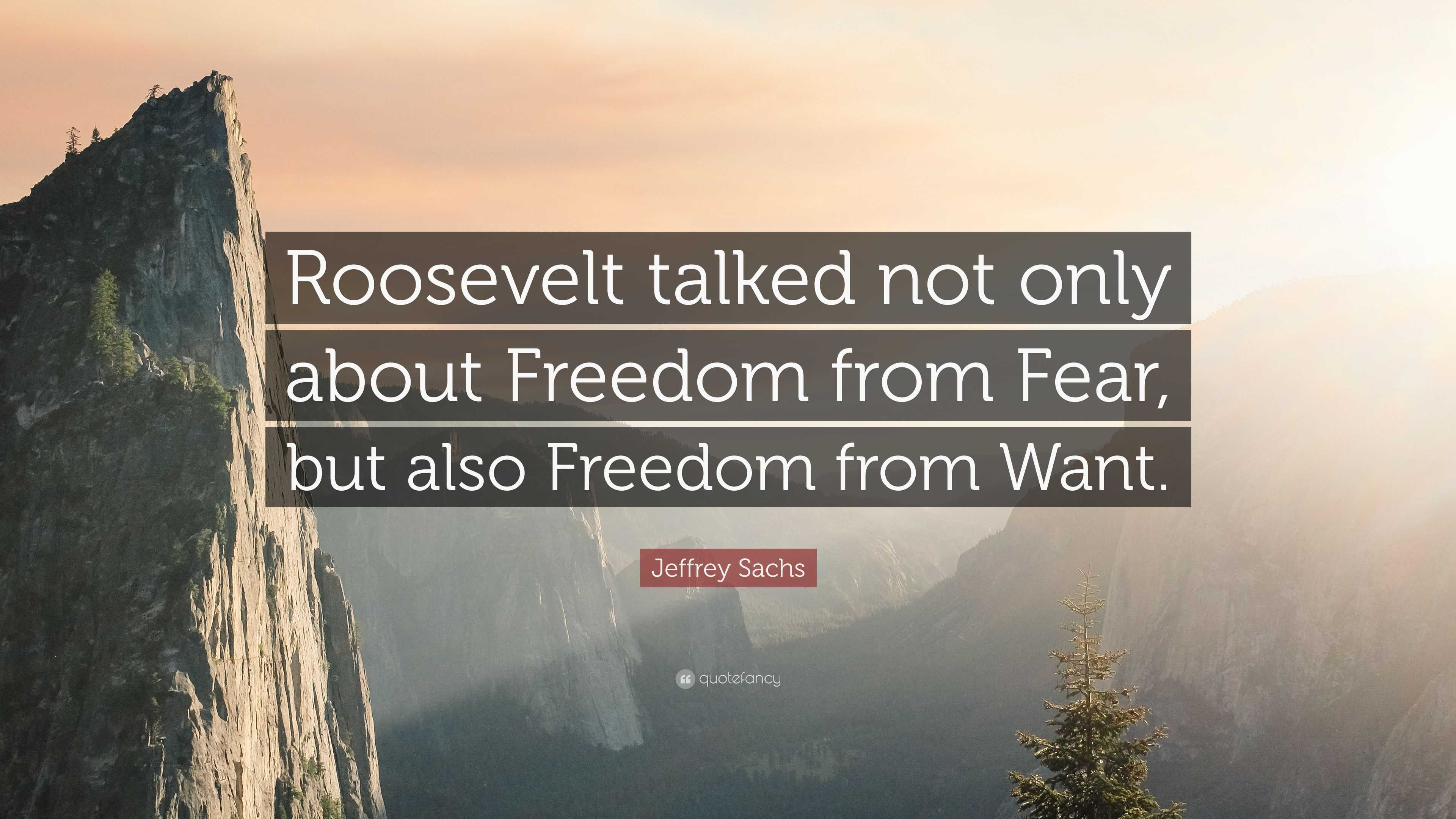 Jeffrey Sachs Quote: “Roosevelt talked not only about Freedom from Fear ...