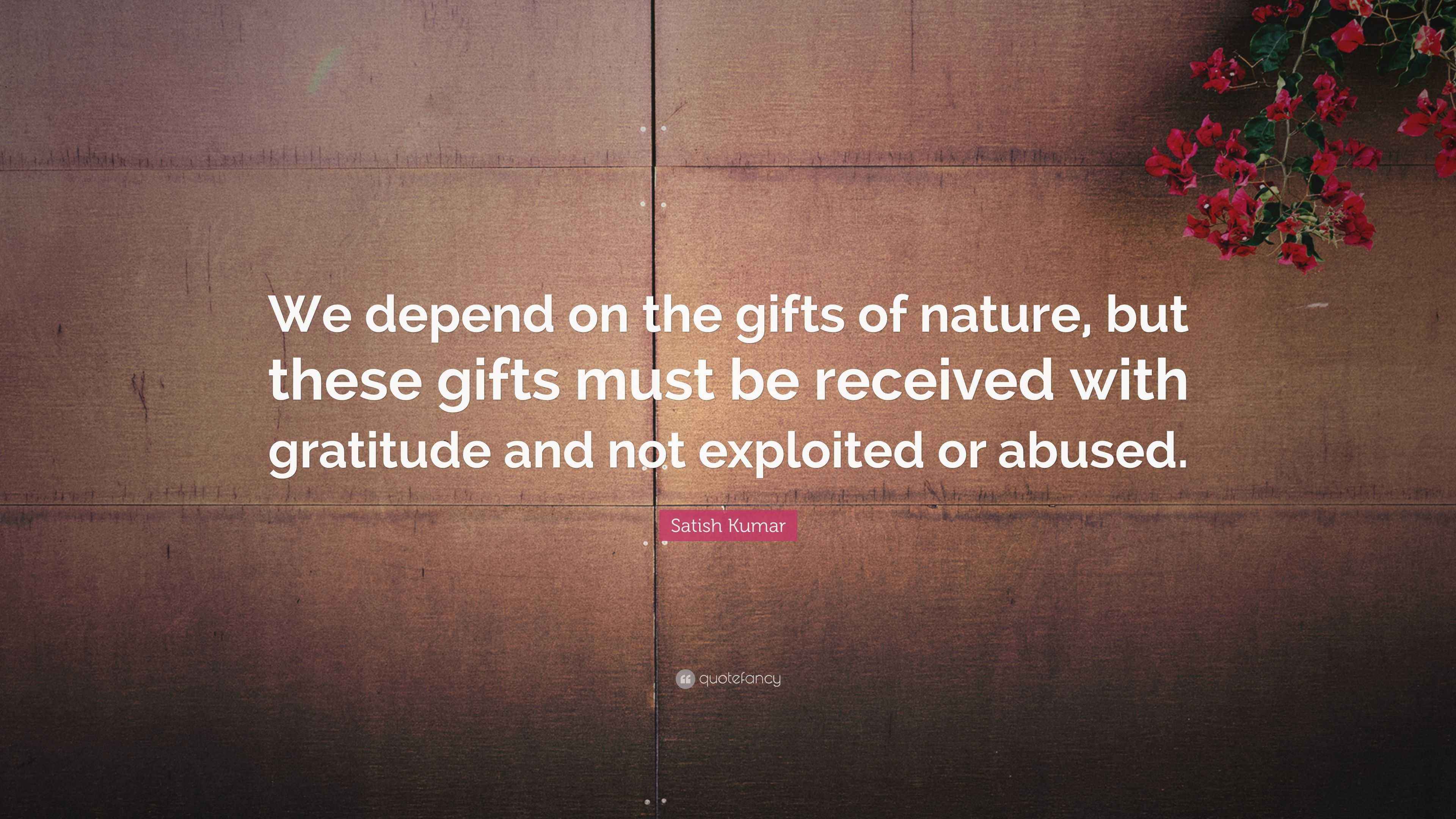 Satish Kumar Quote: “We depend on the gifts of nature, but these gifts ...