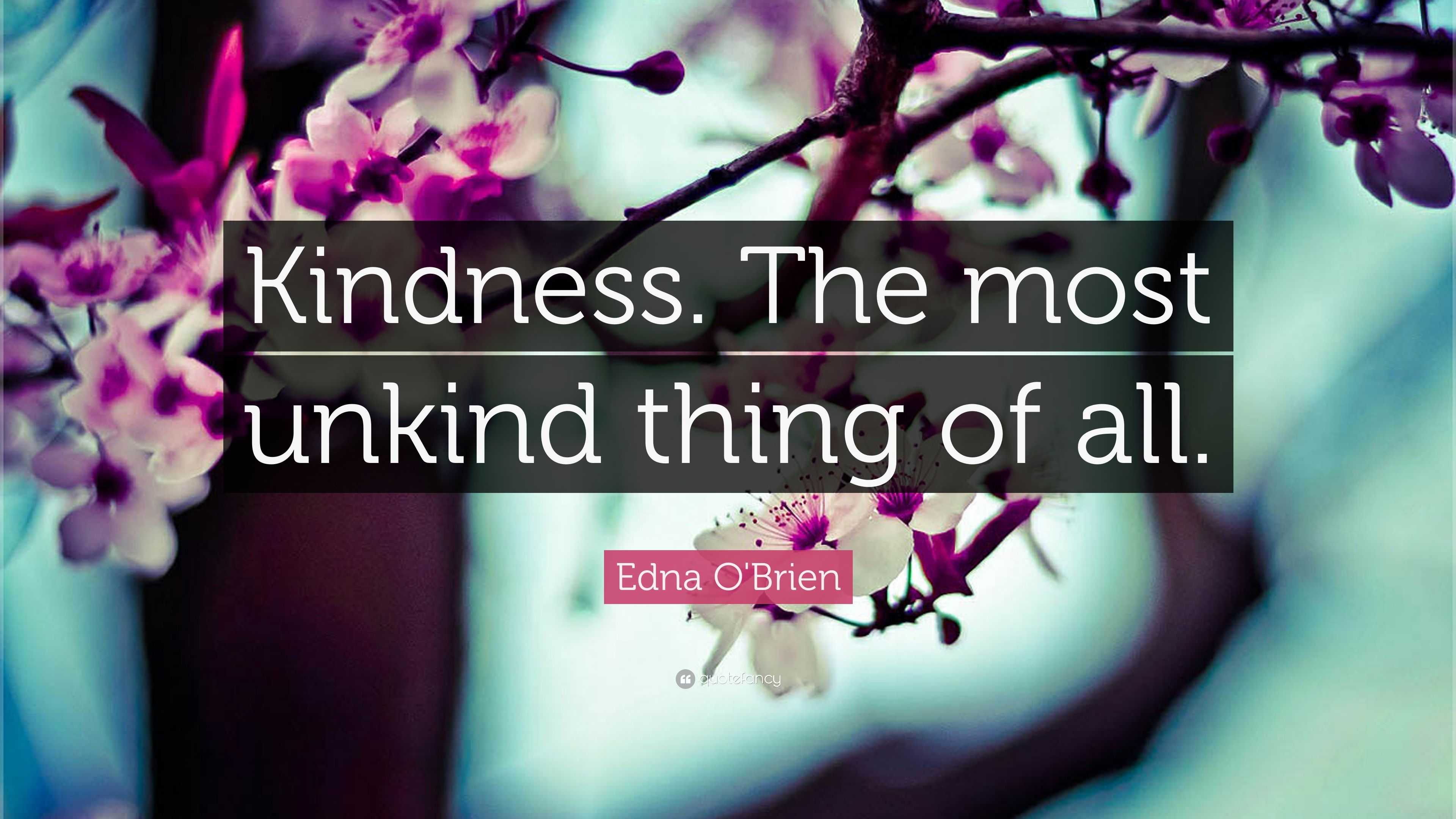 Edna O'Brien Quote: “Kindness. The most unkind thing of all.”