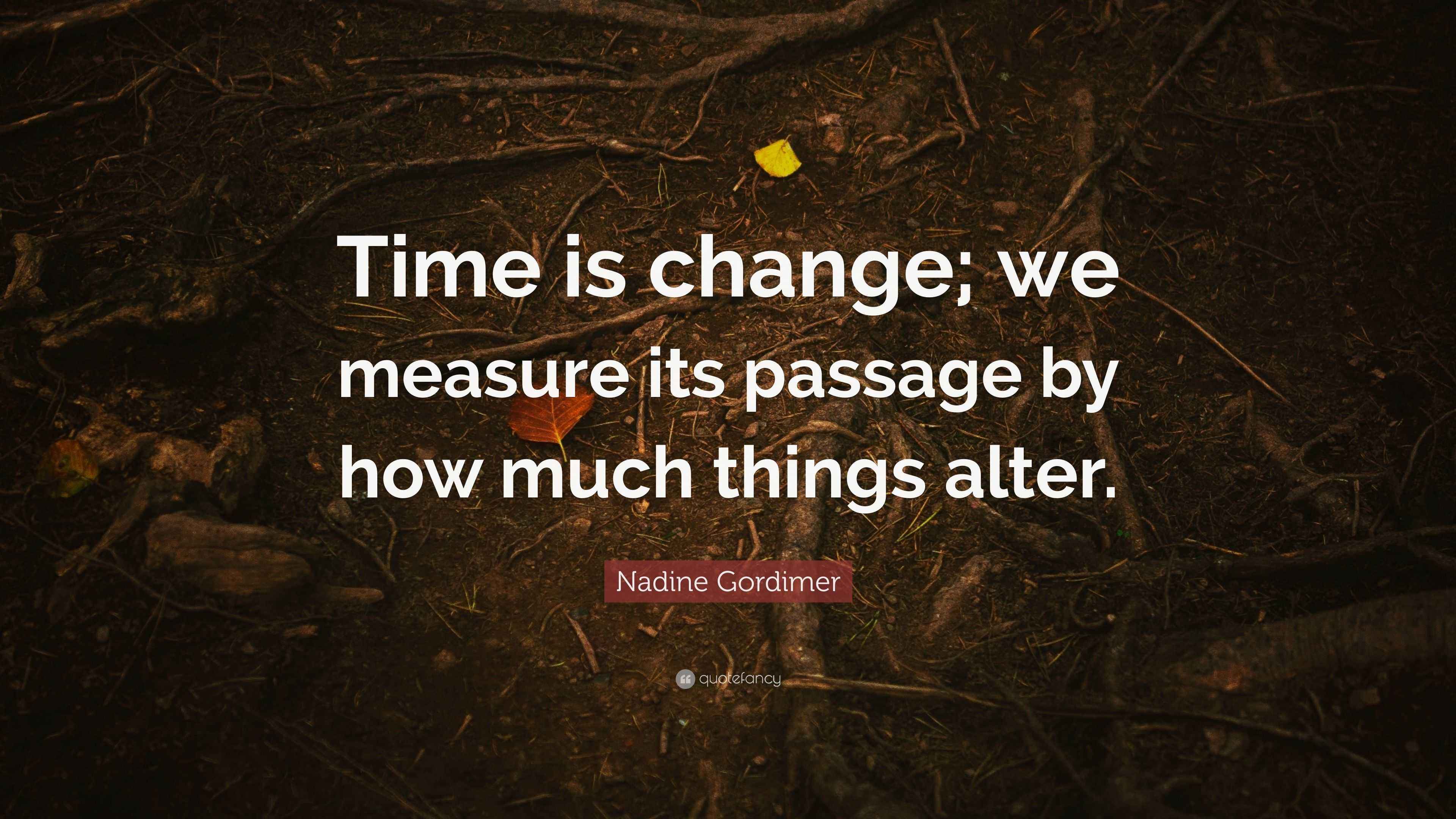 “Time is change; we measure its passage by how much things alter.” — Nadine Gordimer