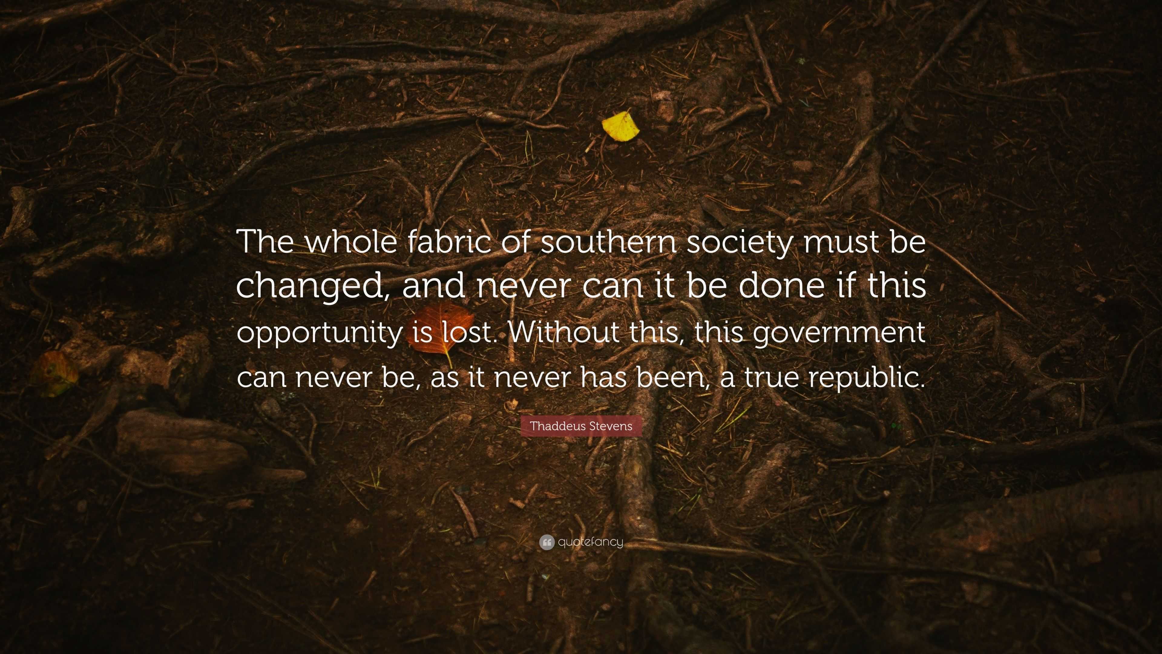 Thaddeus Stevens Quote: “The whole fabric of southern society must be ...