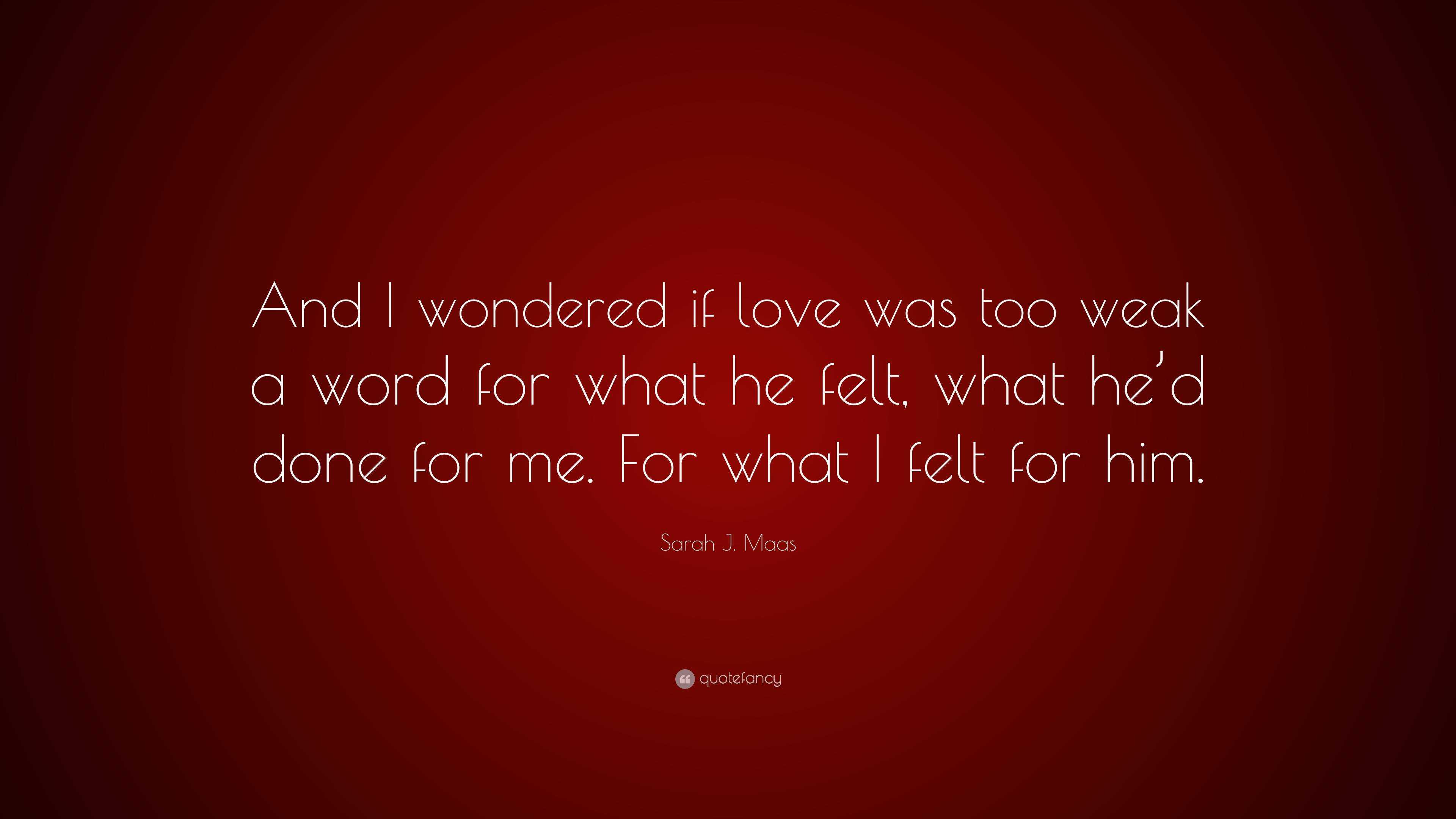 Sarah J. Maas Quote: “And I wondered if love was too weak a word for ...