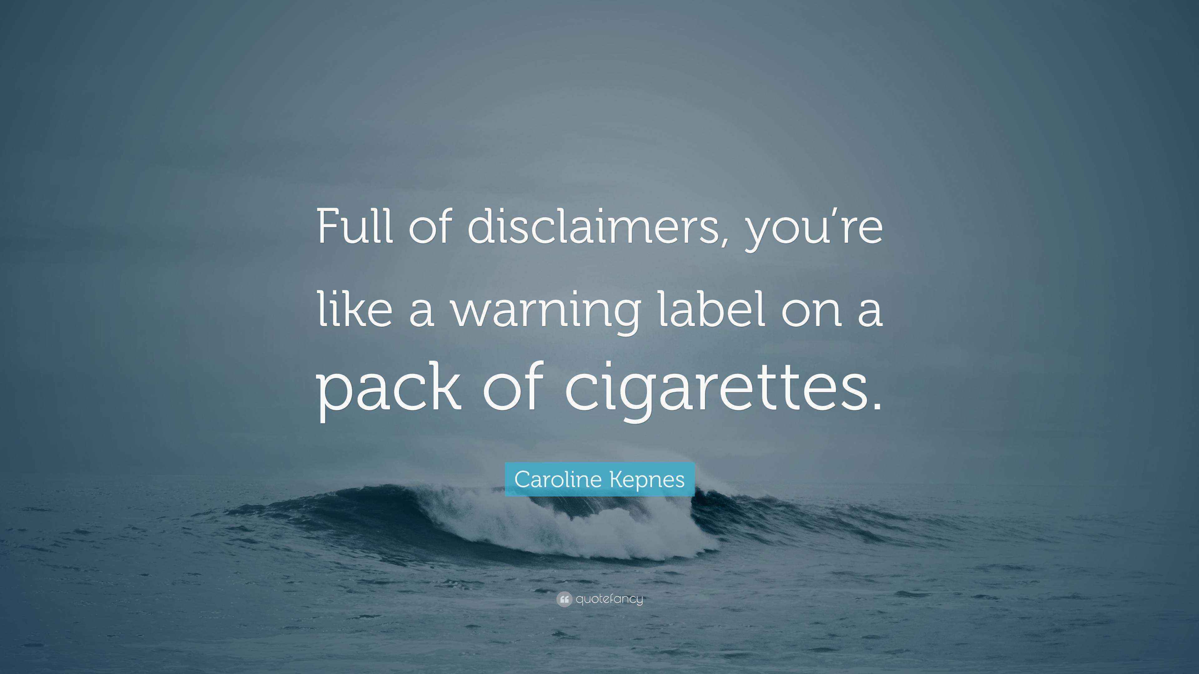 Caroline Kepnes Quote: “Full of disclaimers, you're like a warning label on  a pack of
