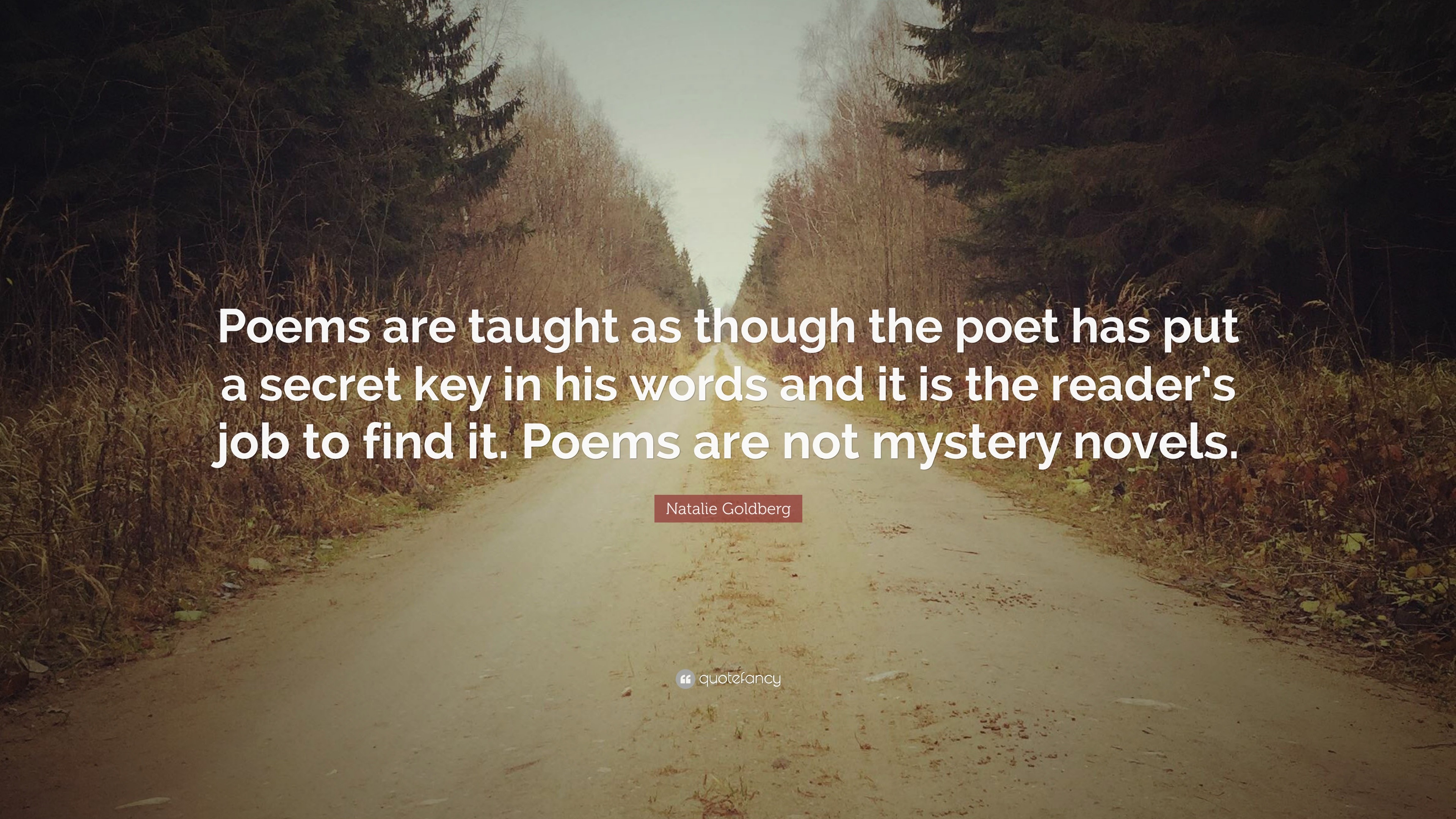 Natalie Goldberg Quote: “Poems are taught as though the poet has put a ...