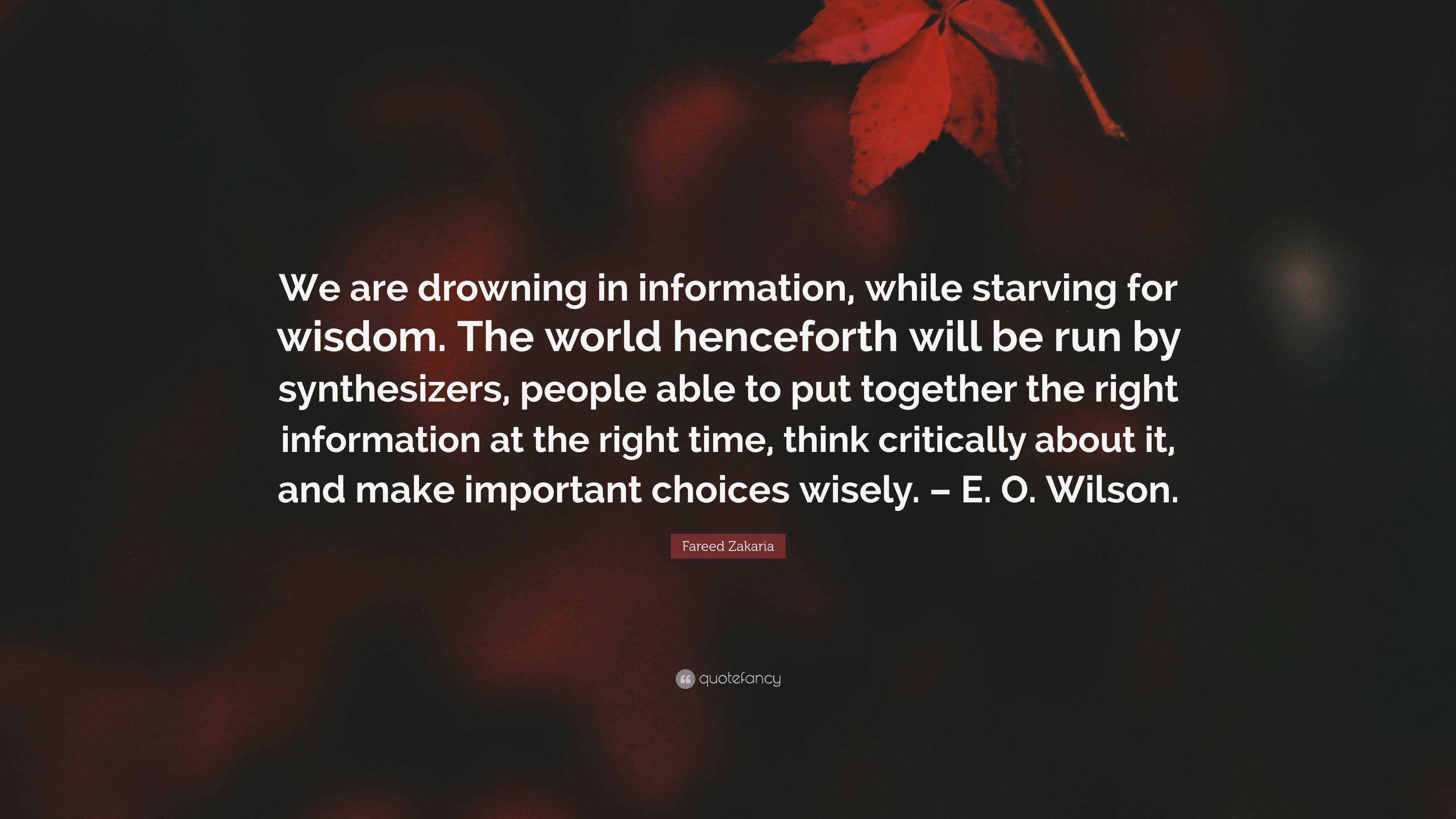 Fareed Zakaria Quote We Are Drowning In Information While Starving For Wisdom The World