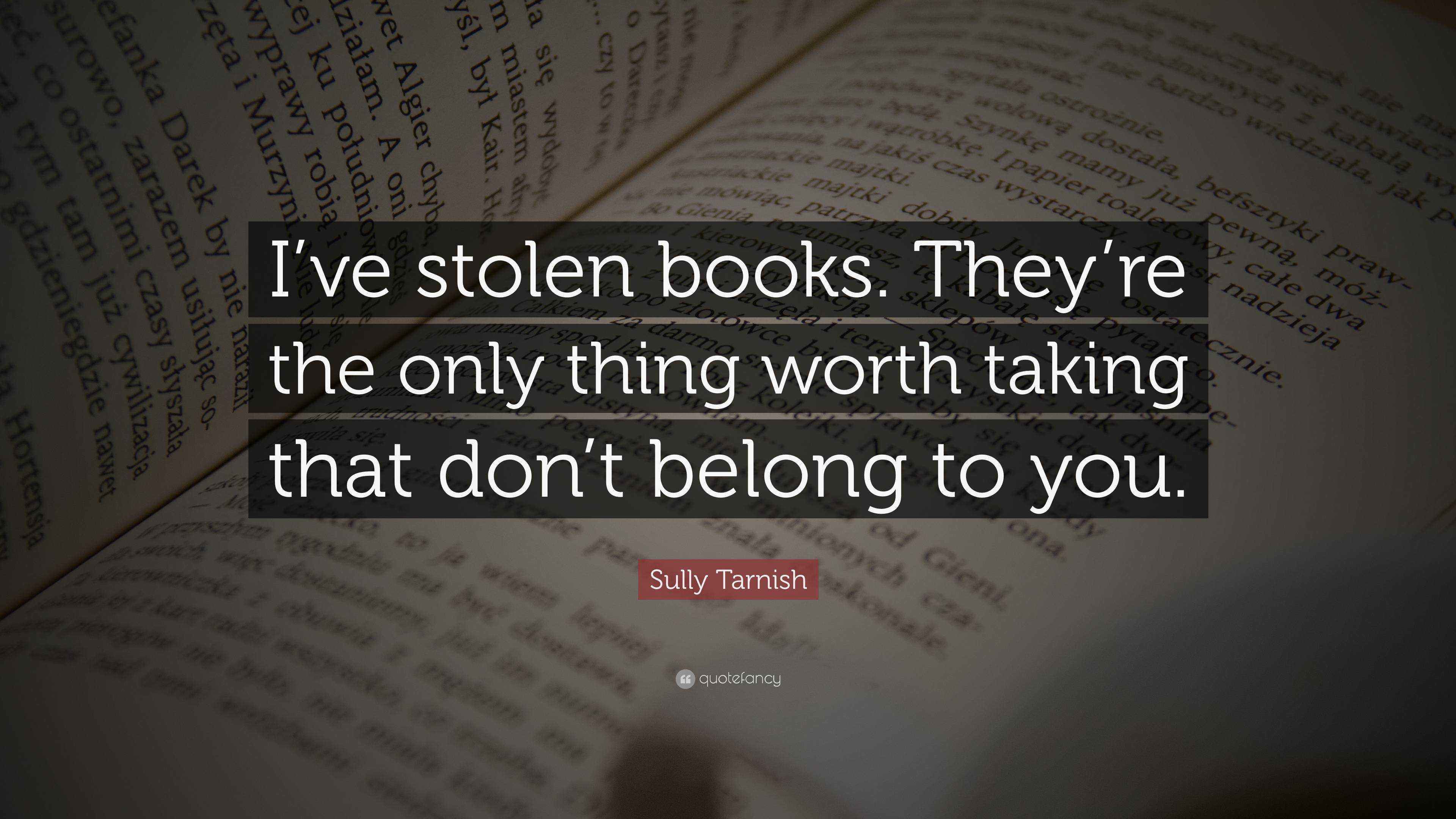 Sully Tarnish Quote “I’ve stolen books. They’re the only thing worth