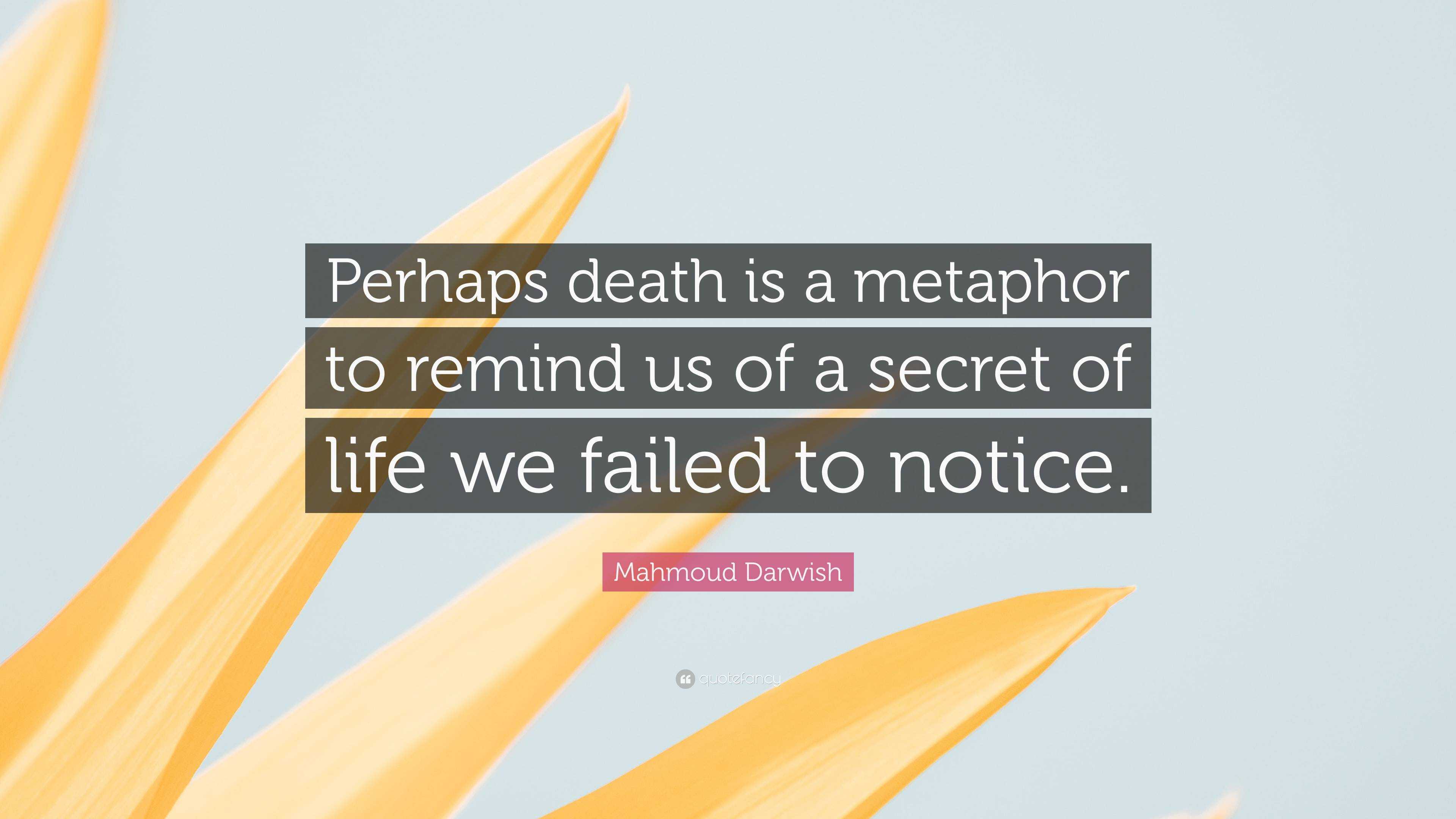 Mahmoud Darwish Quote “Perhaps death is a metaphor to remind us of a