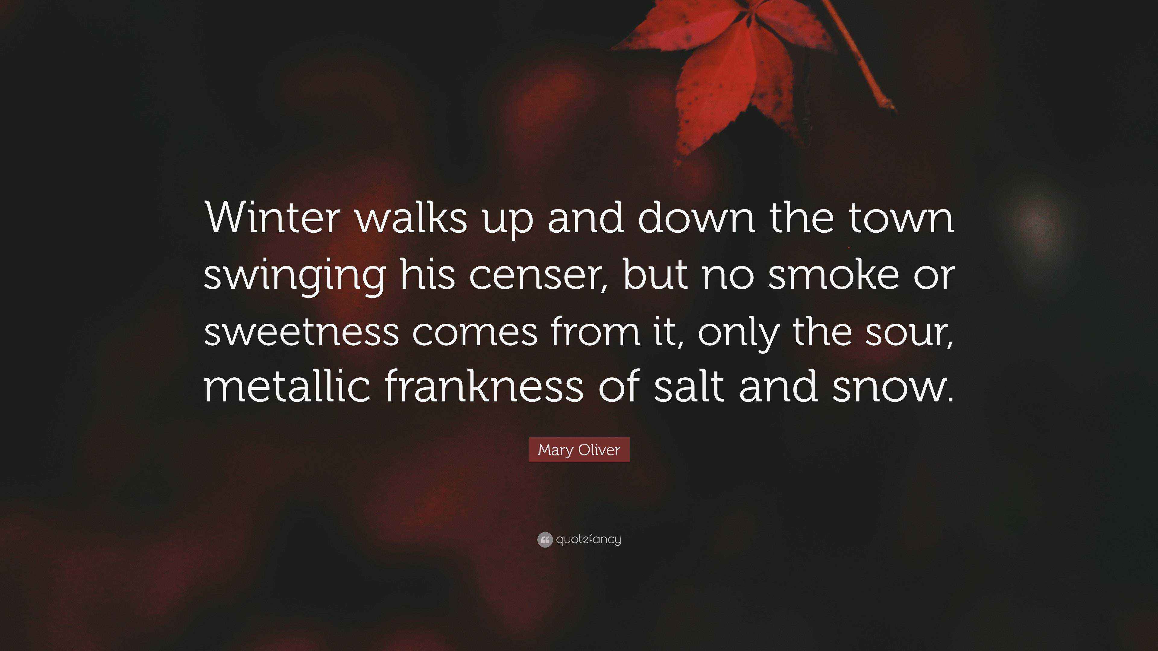 Mary Oliver Quote “Winter walks up and down the town