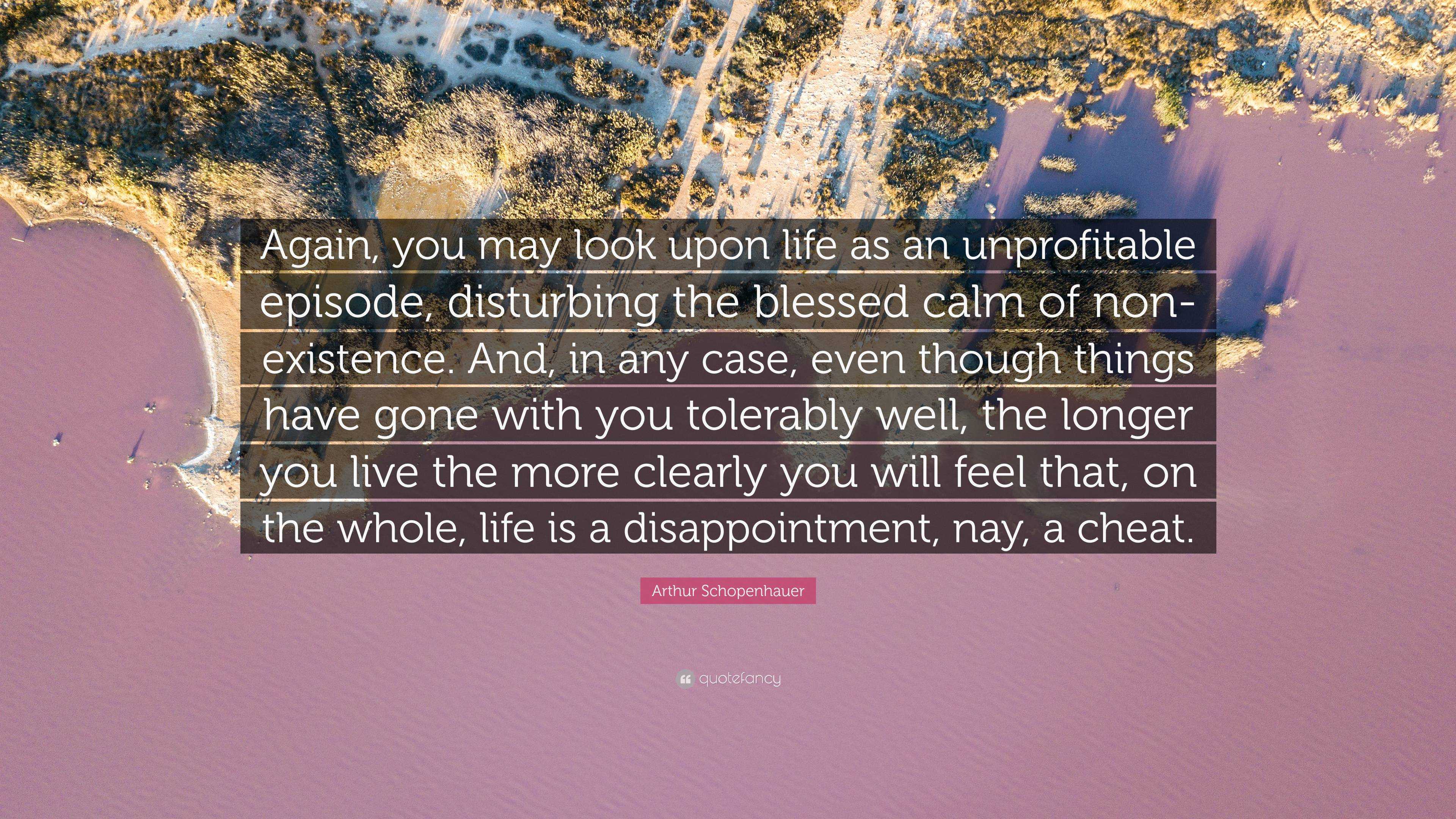 Arthur Schopenhauer Quote Again You May Look Upon Life As An Unprofitable Episode Disturbing The Blessed Calm Of Non Existence And In Any Case