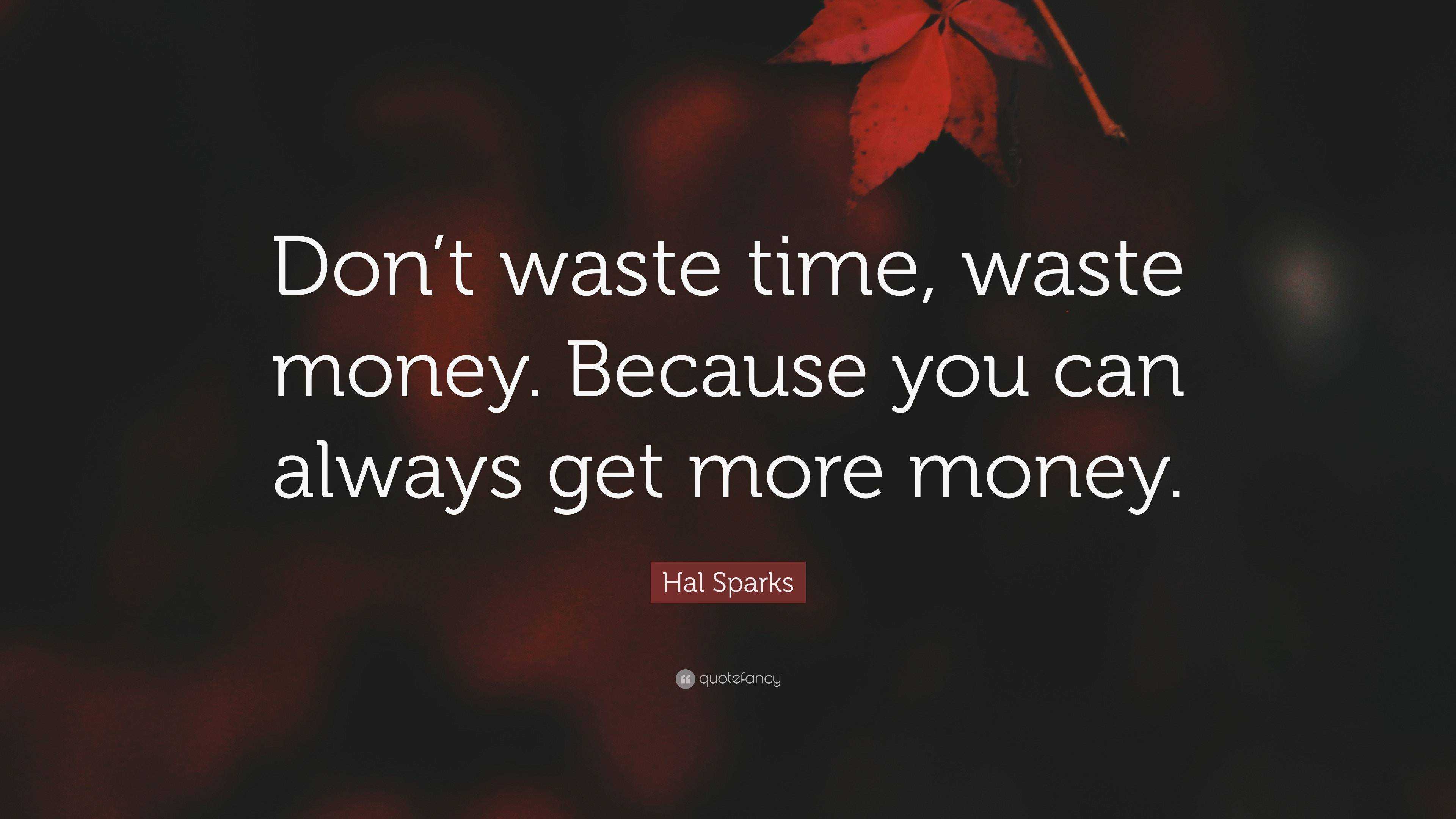 Hal Sparks Quote: “Don’t waste time, waste money. Because you can ...