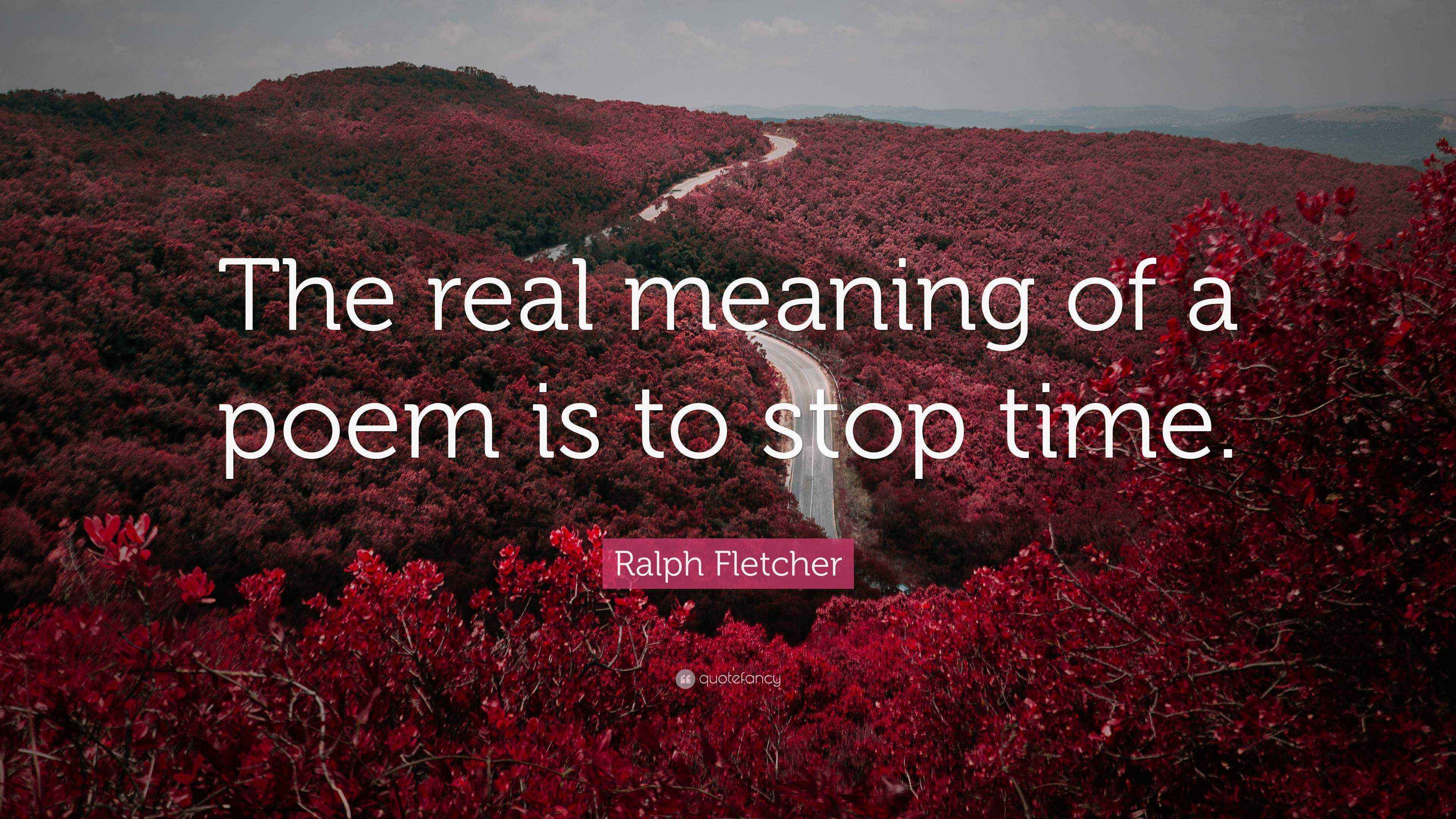 Ralph Fletcher Quote “The real meaning of a poem is to stop time.”