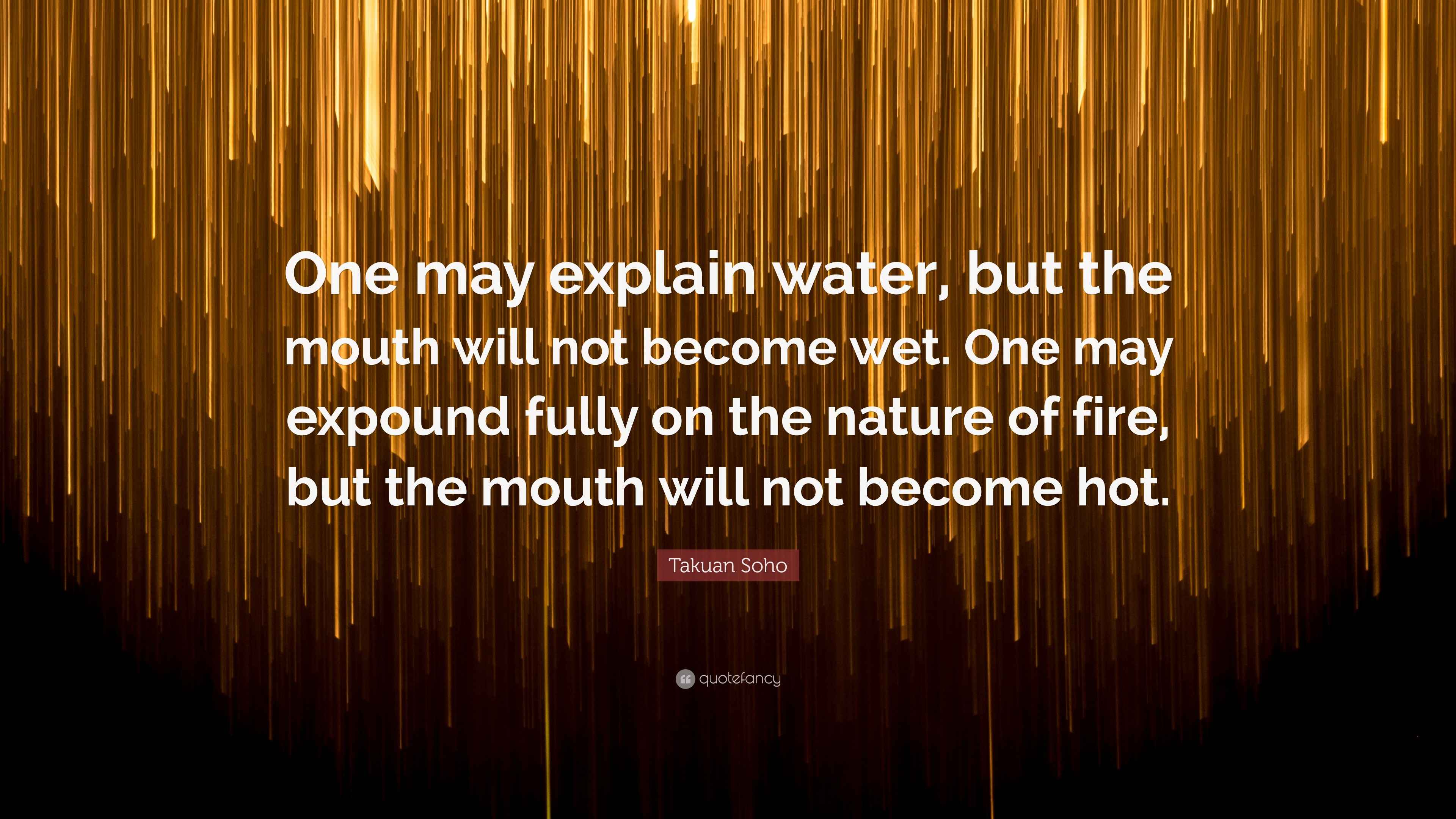 Takuan Soho Quote One May Explain Water But The Mouth Will Not Become Wet One May Expound Fully On The Nature Of Fire But The Mouth Wil