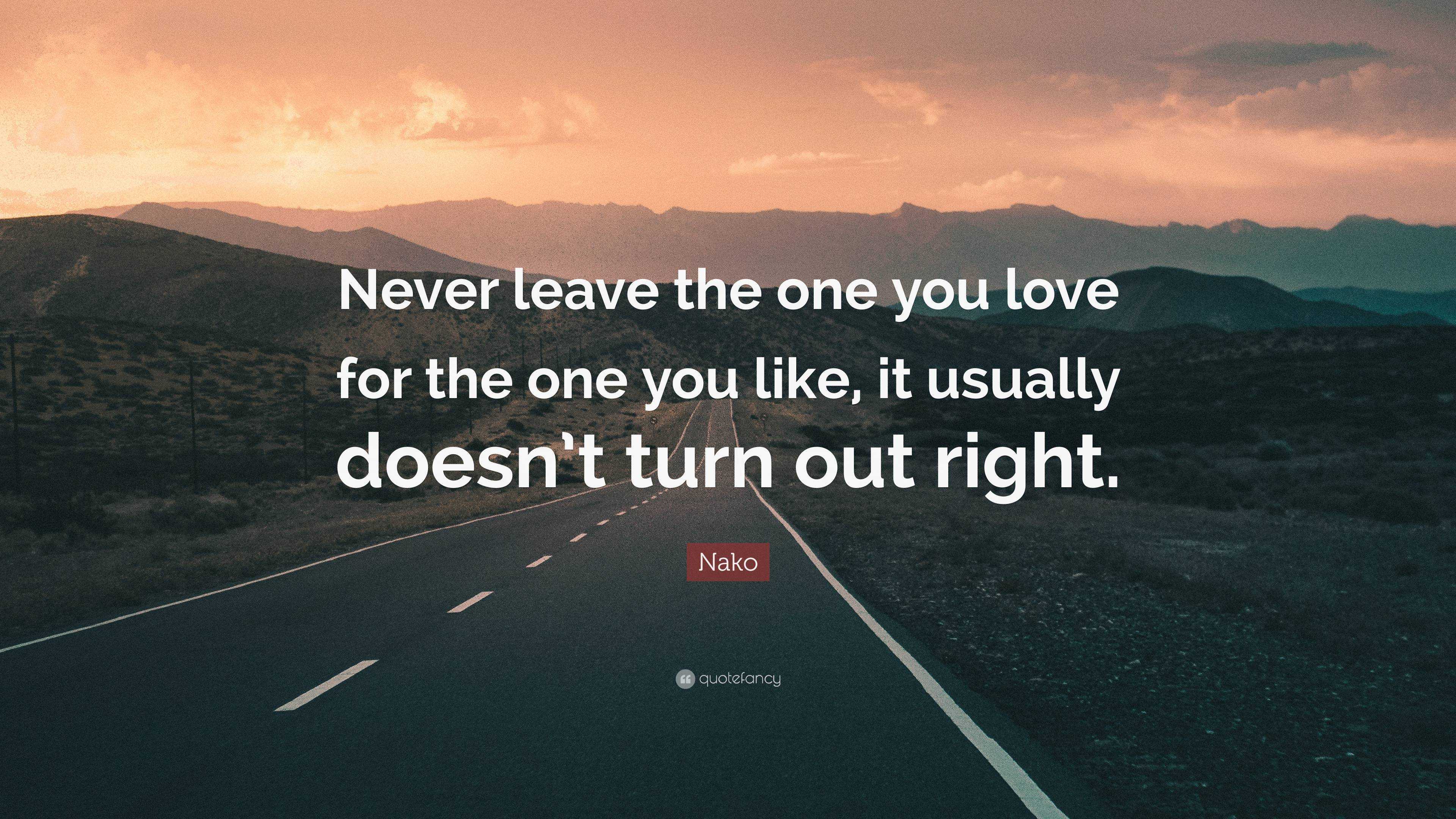 Nako Quote: “Never leave the one you love for the one you like, it ...