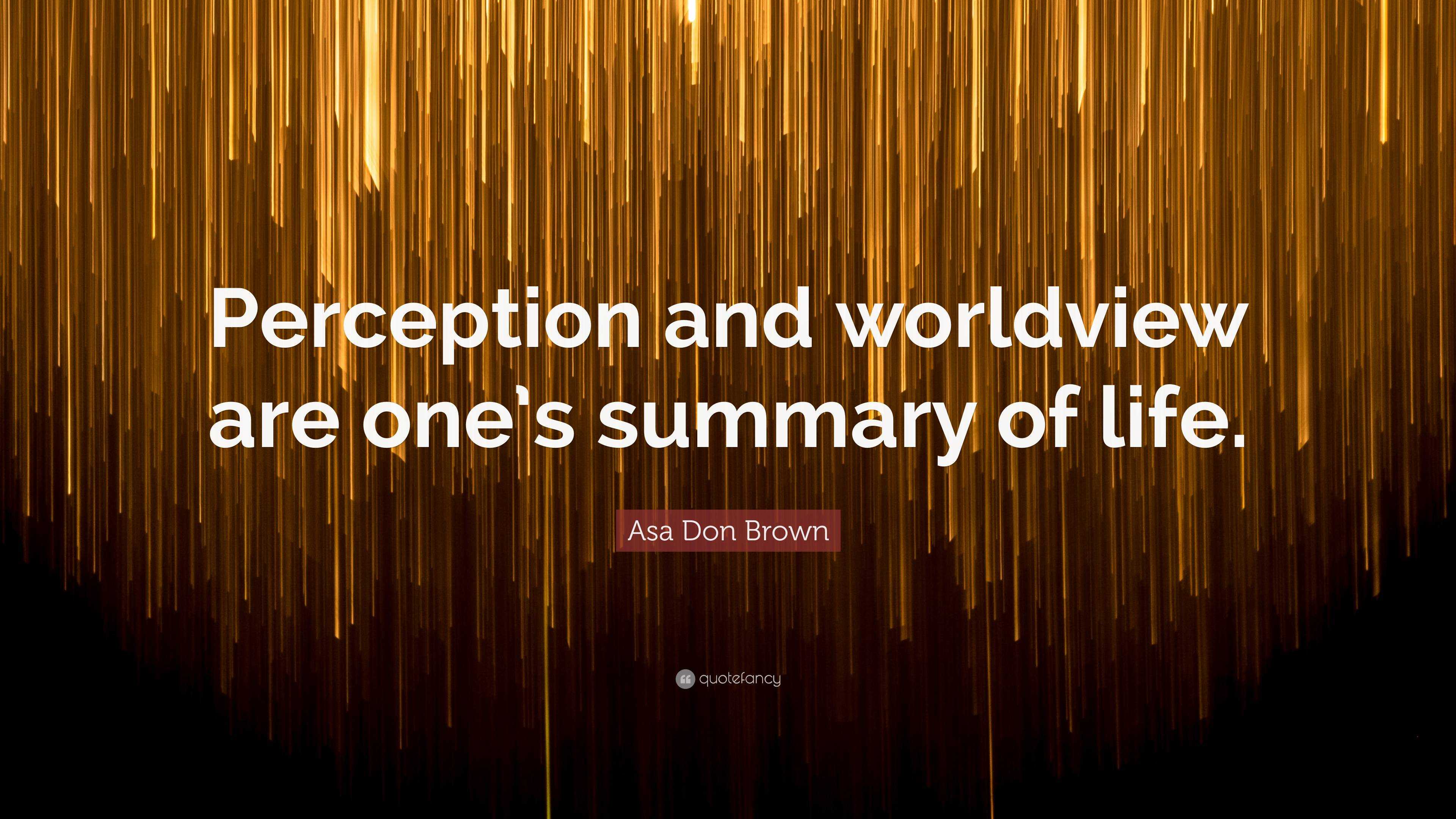 Asa Don Brown Quote: “Perception and worldview are one’s summary of life.”