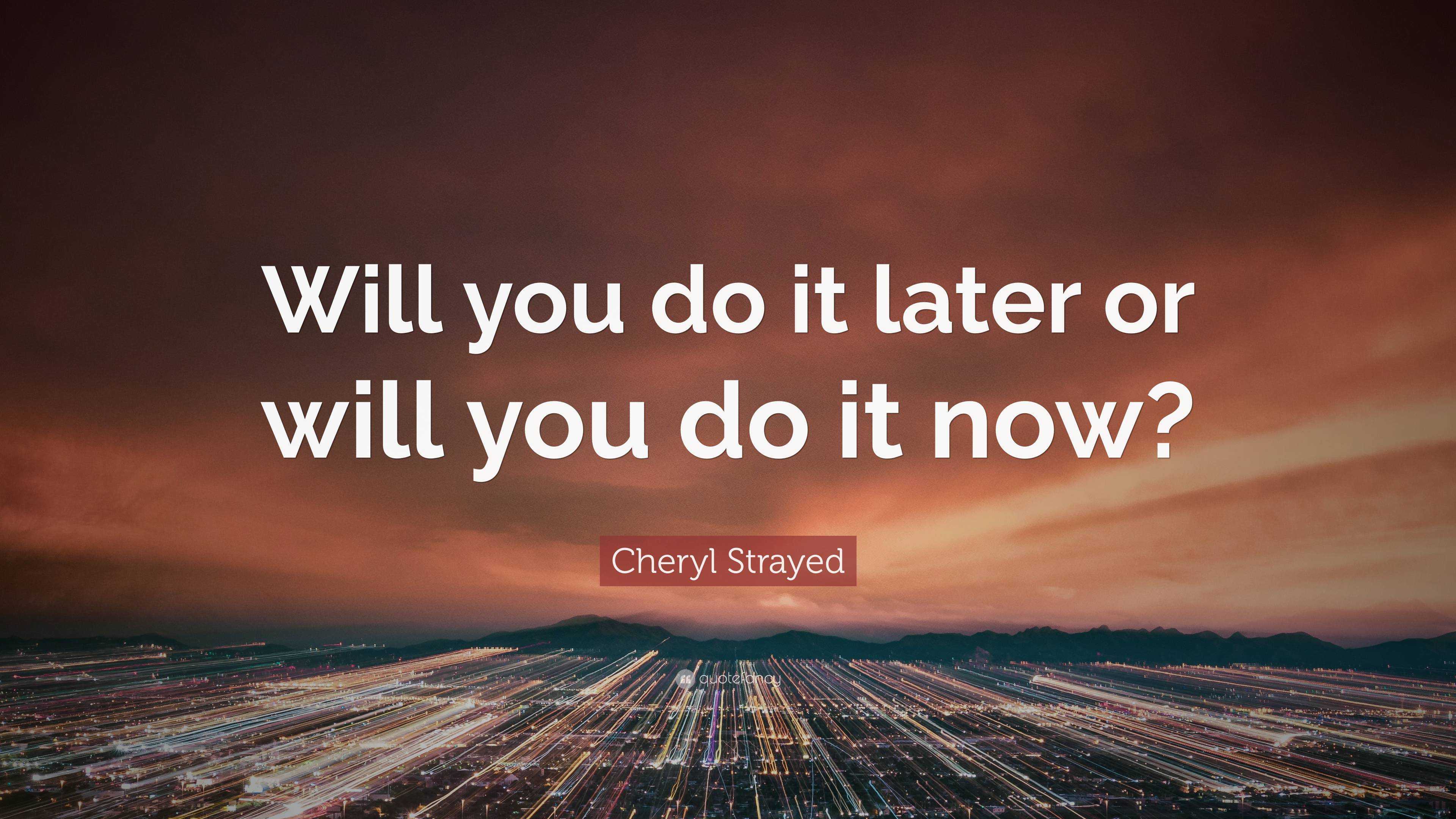 Cheryl Strayed Quote: “Will you do it later or will you do it now?”