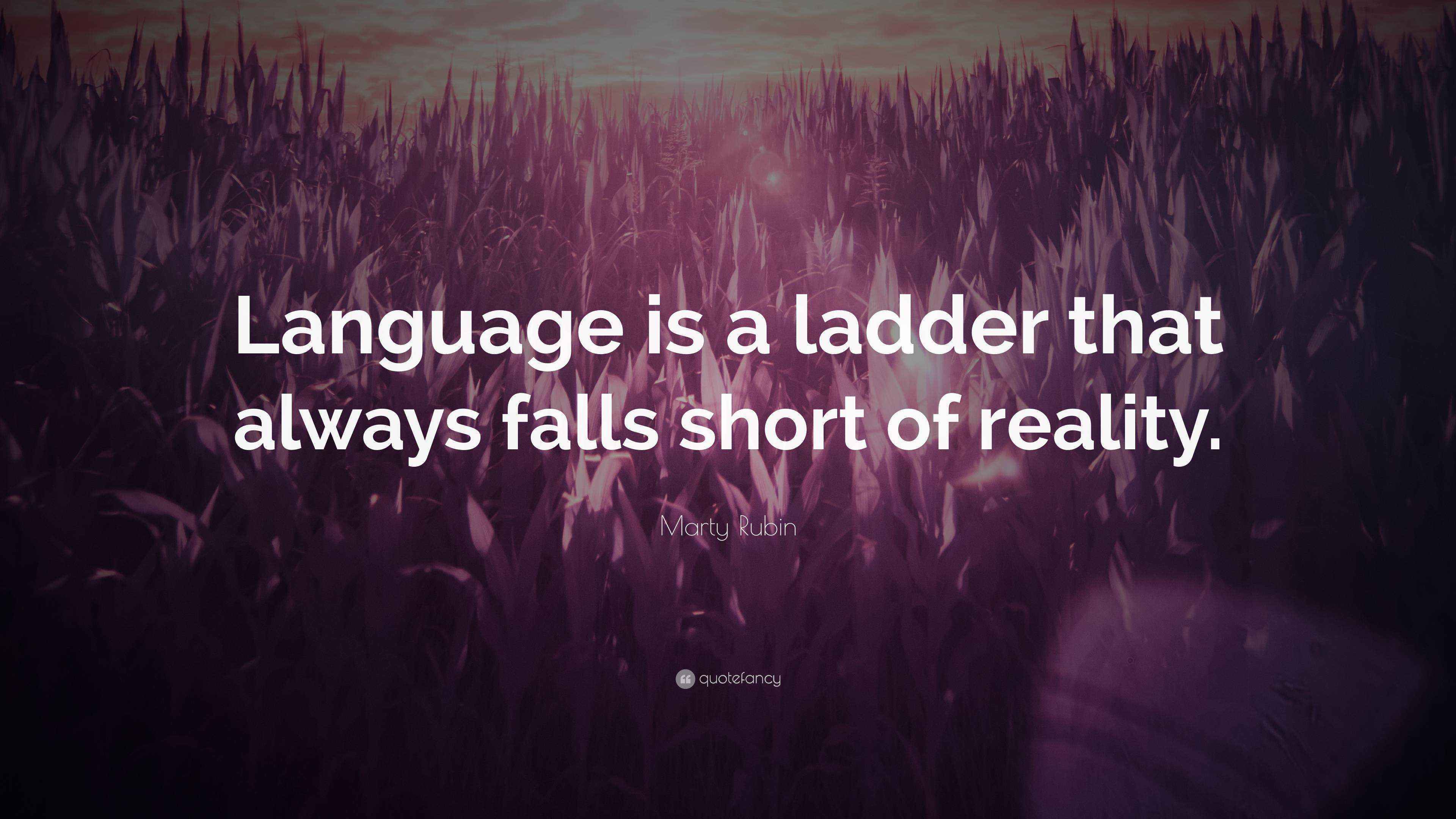 Marty Rubin Quote: “Language is a ladder that always falls short of  reality.”, image size:3840x2160