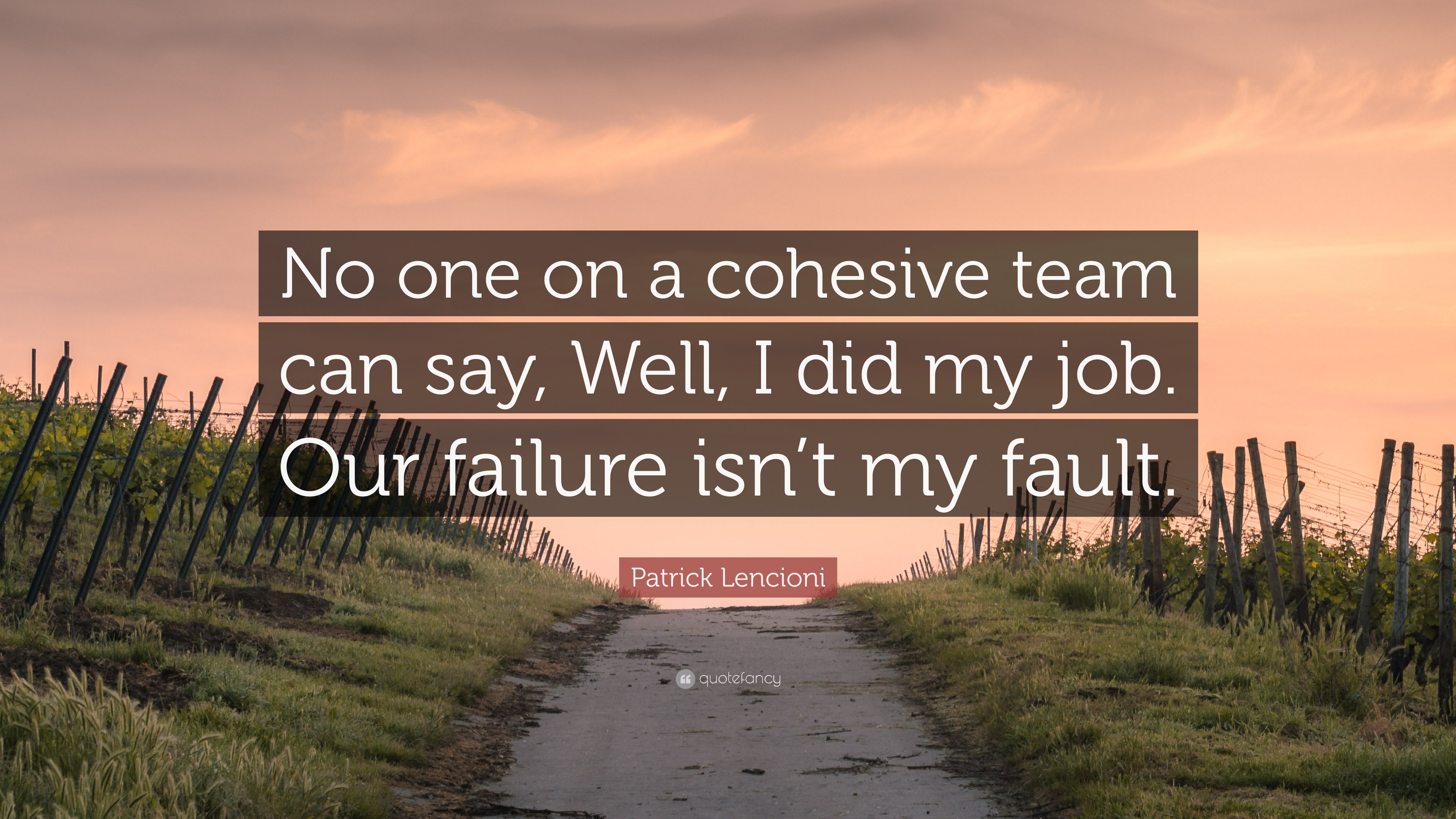 Patrick Lencioni Quote: “No one on a cohesive team can say, Well, I did ...