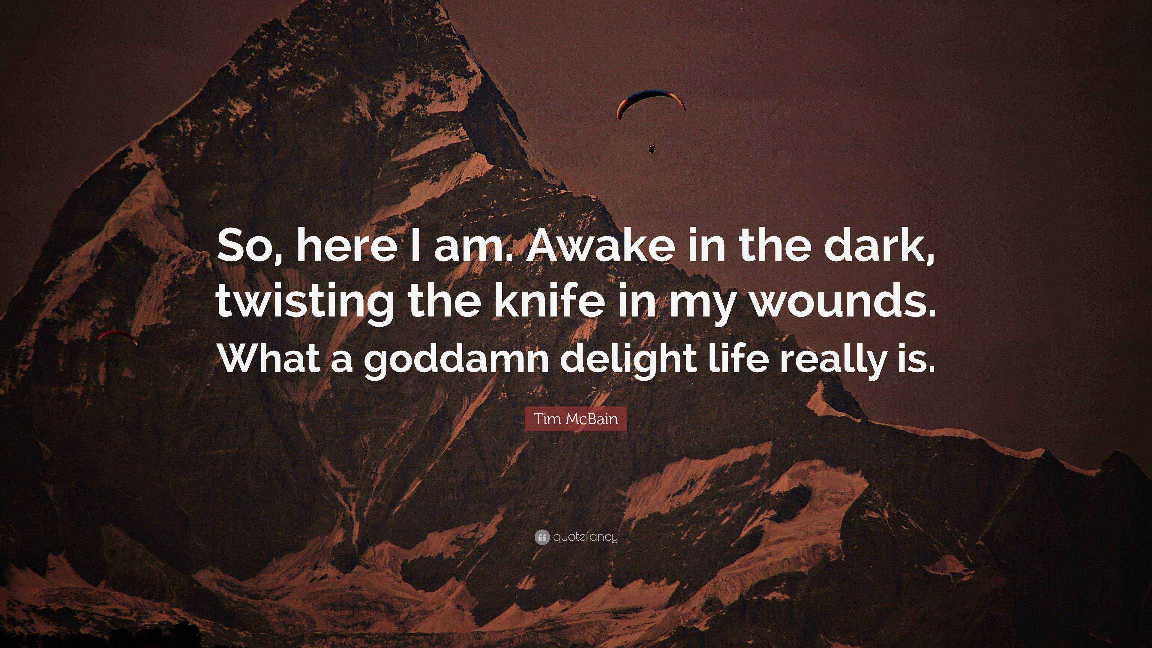 Tim McBain Quote “So, here I am. Awake in the dark, twisting the knife