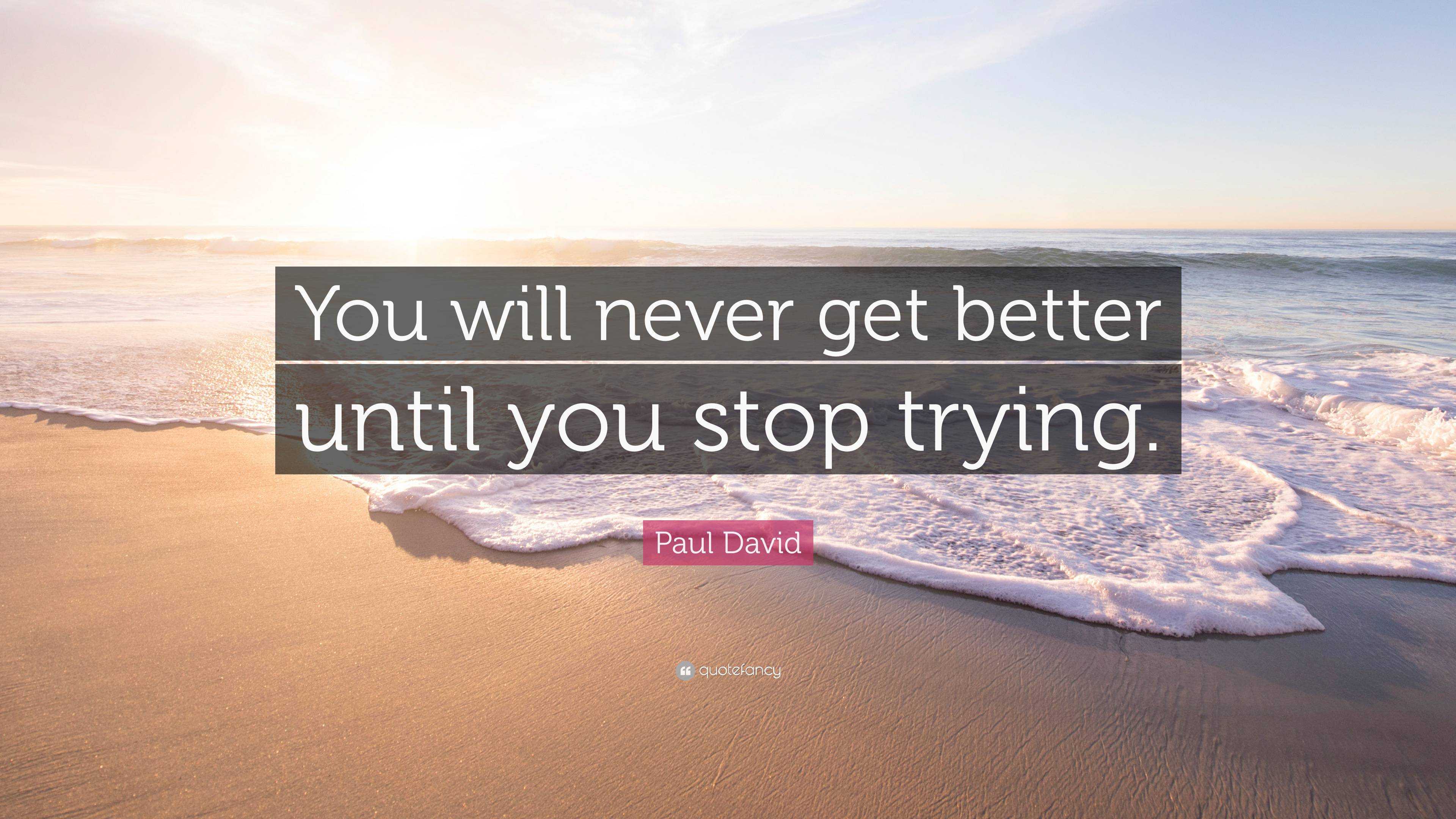 Paul David Quote: “You will never get better until you stop trying.”