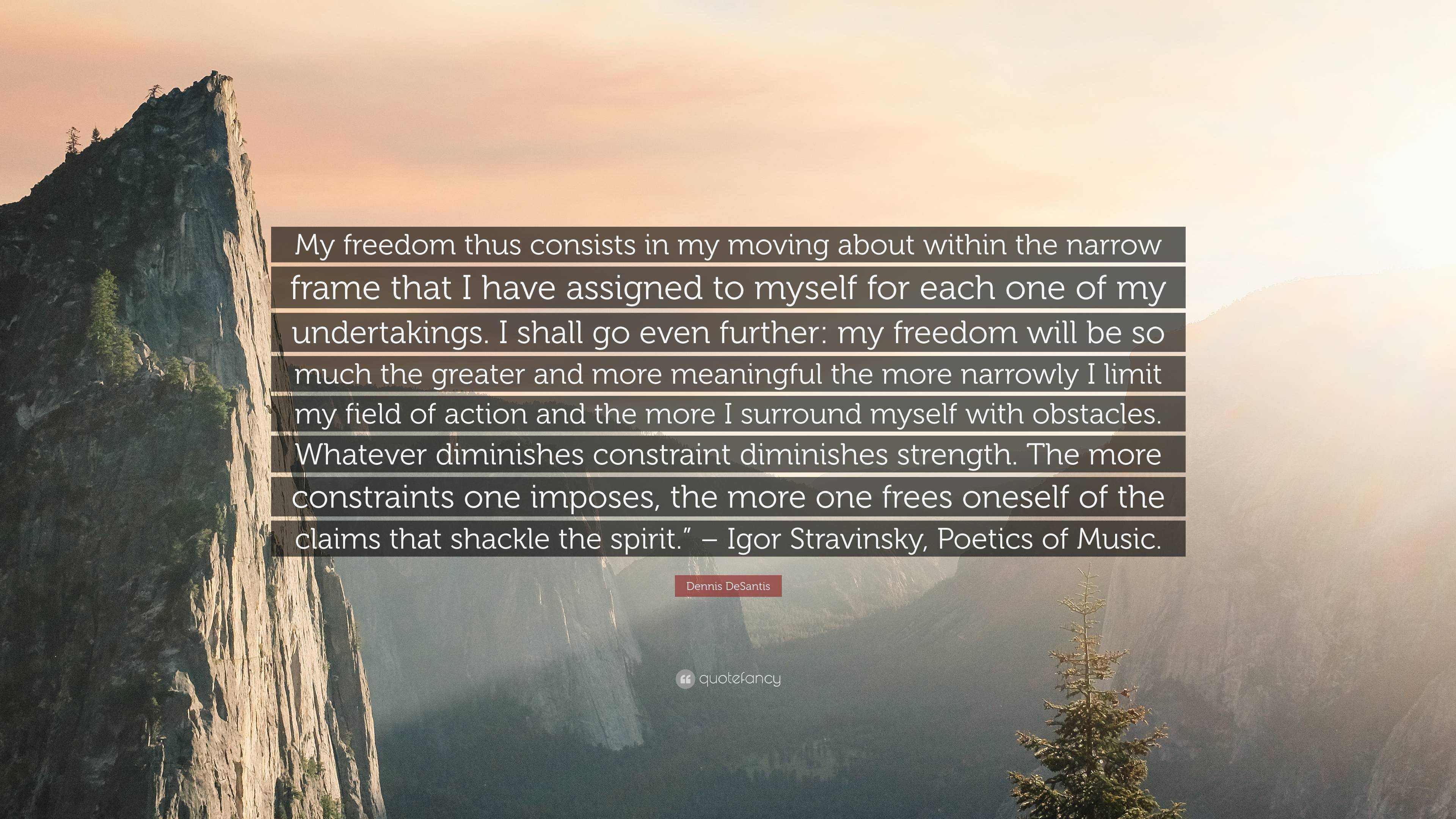 Dennis DeSantis Quote: “My freedom thus consists in my moving about within  the narrow frame that I have assigned to myself for each one of my un...”